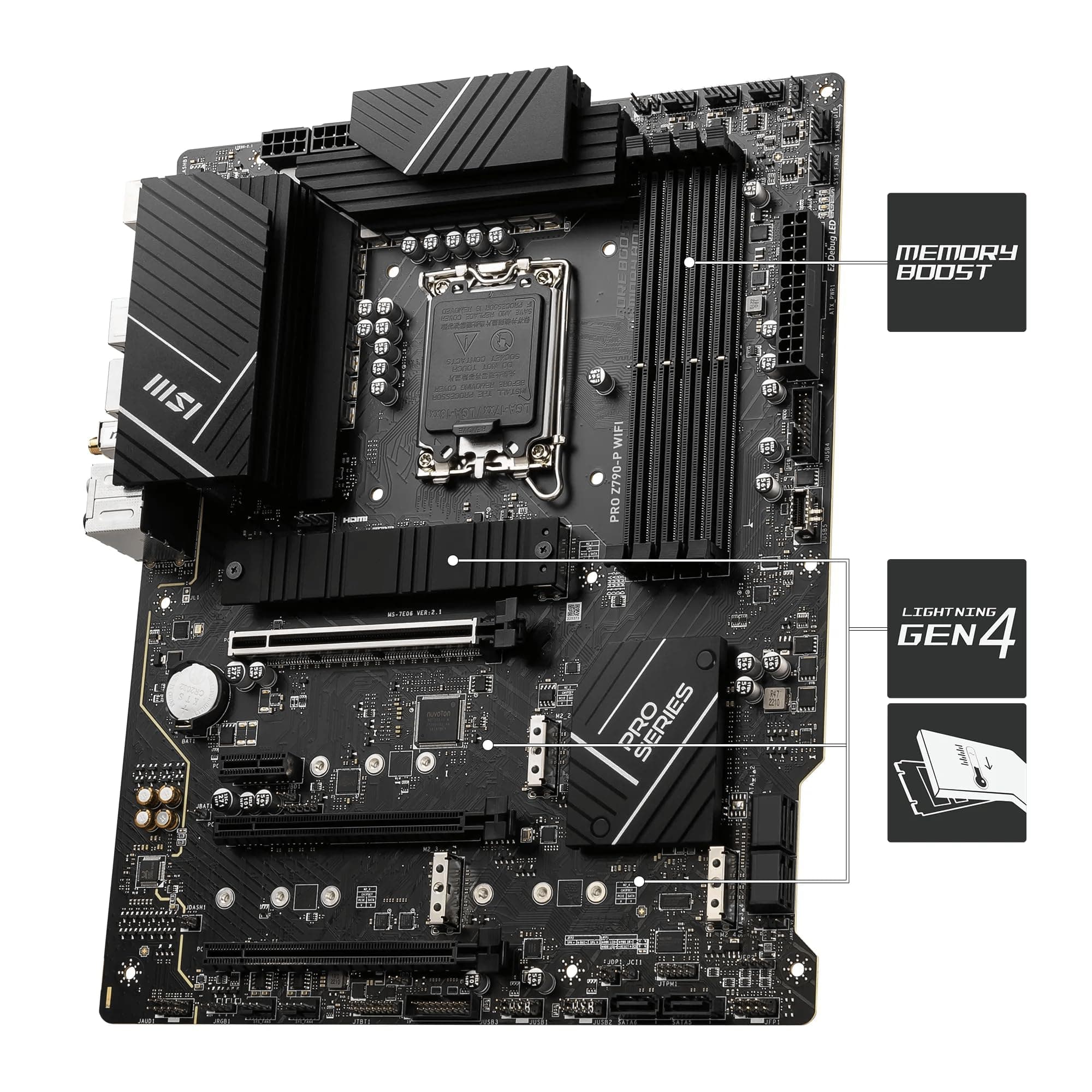 MSI PRO Z790-P WiFi Mainboard - Unterstützt Intel 12th, 13th & 14th Gen Core Prozessoren, LGA 1700-55A DrMOS, DDR5 Memory Boost 7000+MHz/OC, PCIe 5.0 und 4.0 x16, 4 x M.2 Gen4, Wi-Fi 6E, 2.5G LAN, ATX ATX Wi-Fi 6 PRO Z790-P WIFI Bild 5