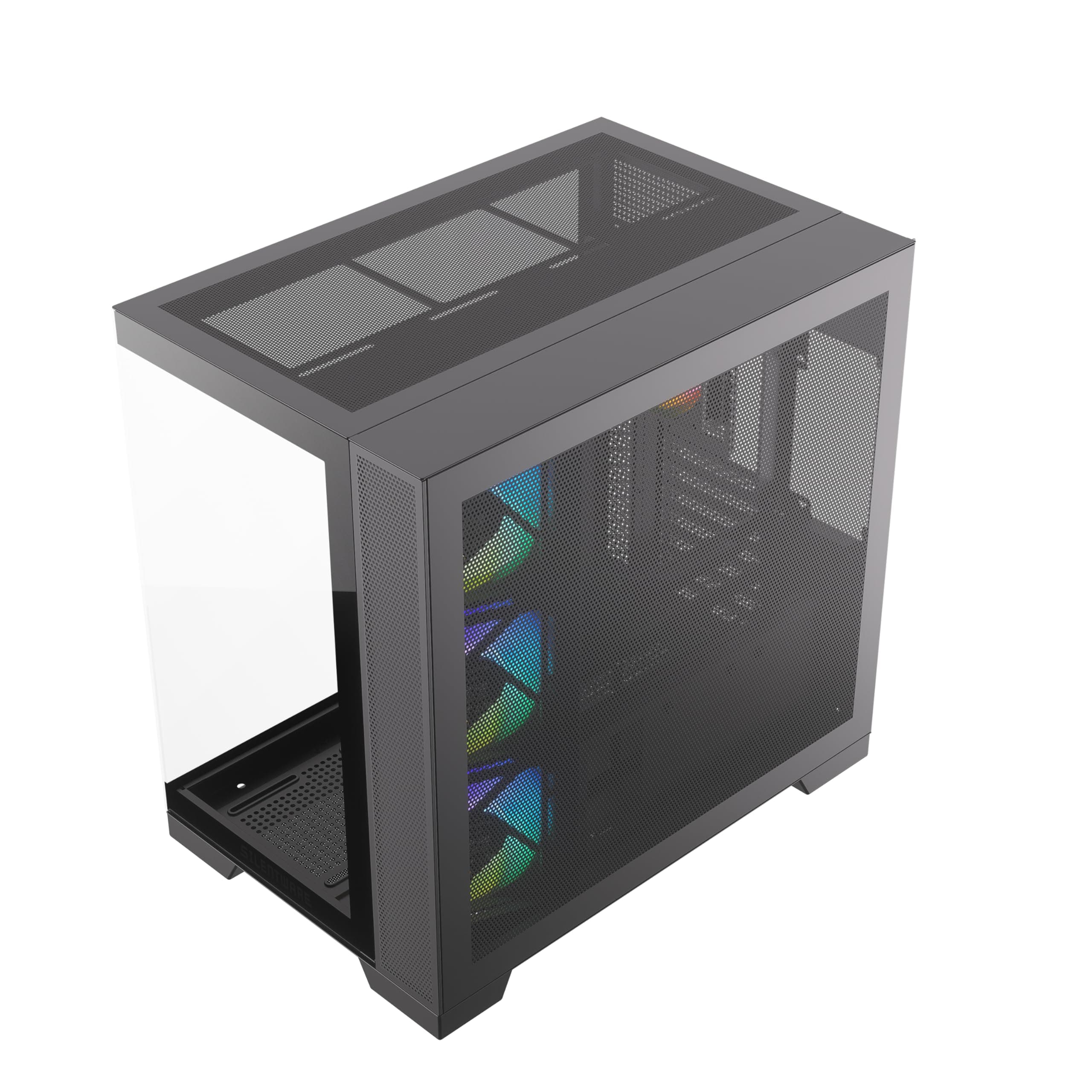 View A-RGB Black Midi Tower PC-Gehäuse Showcase, Frontpanel und Seitenfenster aus gehärtetem Glas, 4X 120mm RGB Lüfter, 4-Pin-PWM und 3-Pin Steurung, Abnehmbarer Deckel, USB-C, ATX/mATX/ITX Schwarz VIEW Bild 7