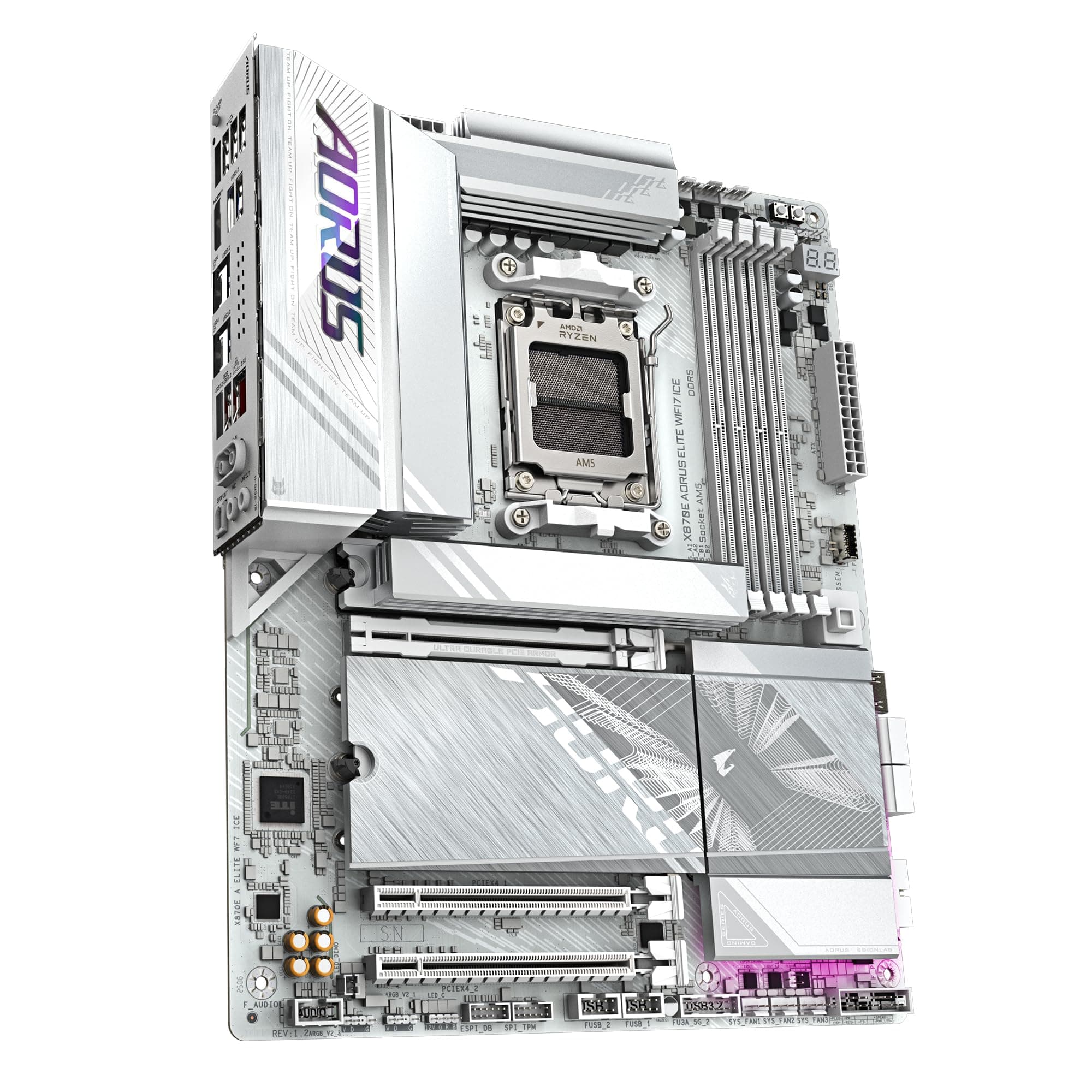 GIGABYTE X870E AORUS Elite WIFI7 Ice Mainboard – Unterstützt AMD Ryzen 9000 Prozessoren, digitales 16+2+2 Phasen VRM, bis zu 8200 MHz DDR5 (O.C.), 3X PCIe 5.0 + 1x PCIe 4.0, Wi-Fi 7, 2.5 GbE LAN Bild 5