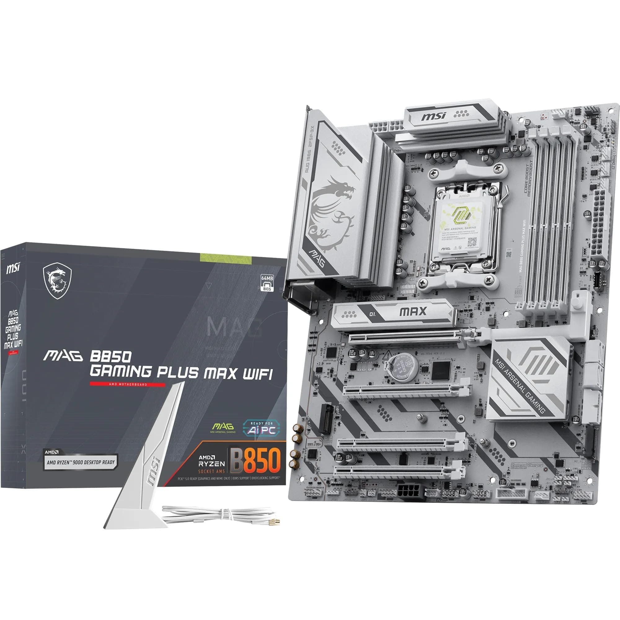 MSI MAG B850 Gaming Plus MAX WiFi Mainboard, ATX - Unterstützt AMD Ryzen 9000/8000/7000 Prozessoren, AM5, DDR5 Memory Boost (bis zu 8200+ MT/s OC), PCIe 5.0 x16, M.2 Gen5, Wi-Fi 7, 5G LAN