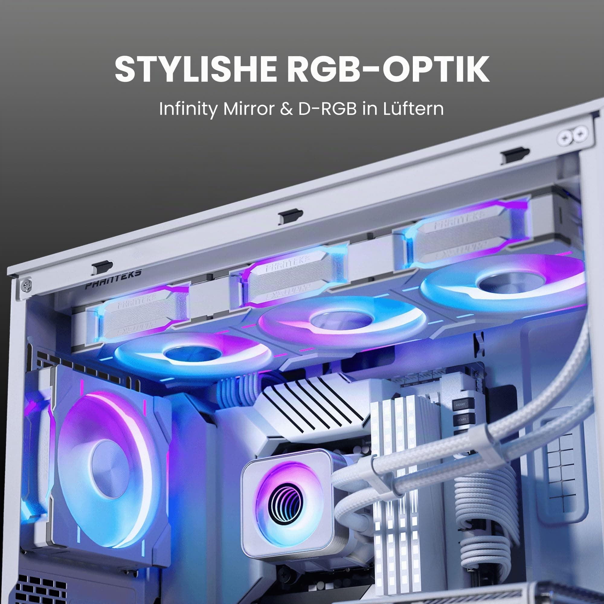 Phanteks GLACIER ONE 360D30 X2 DRGB 360mm AiO-Wasserkühlung - CPU-Kühler mit D-RGB, drei D30-Lüftern & Aluminium-Deckel – Weiß Weiß 360 Bild 8