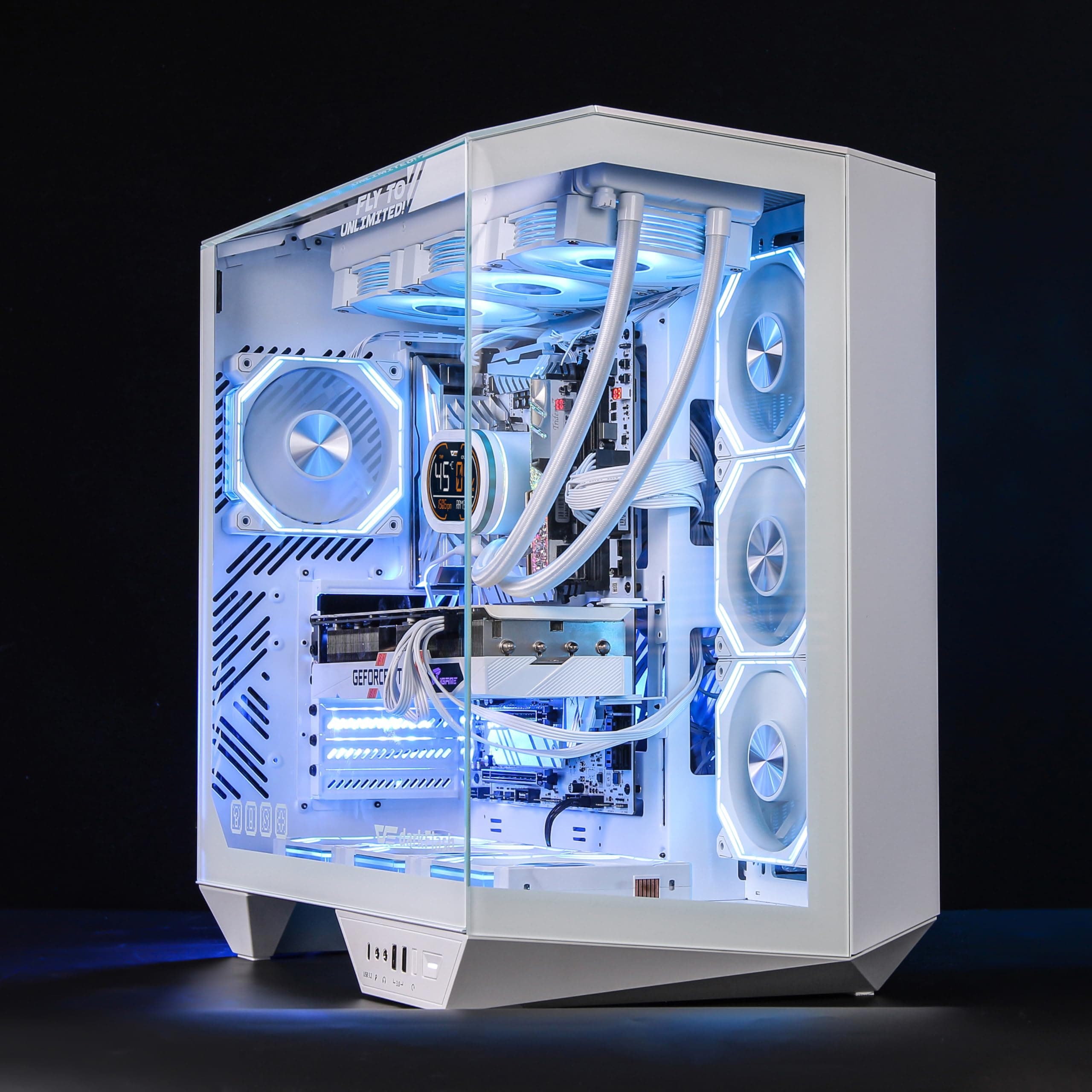 darkFlash Full-Tower ATX Gaming-PC-Gehäuse, Rückseitig Einsteckbares Motherboard, Zwei Kammern, Panorama-Glas, bis zu 2 x 360 mm Radiatoren, RTX 40-Kompatibel (DY470) (1 PWM-ARGB-Lüfter, Weiß) Weiß 1 PWM-ARGB-Lüfter Bild 5