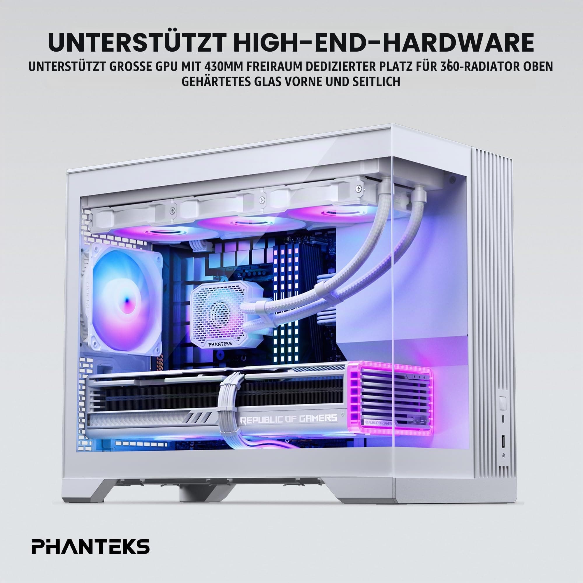 Phanteks XT V3 Mini-Tower PC-Gehäuse Weiß – Kompaktes Micro-ATX Case mit Tempered Glass, Unterstützung für 360mm Radiator & 430mm Grafikkarten – mit 3X 120mm RGB Lüftern Bild 3