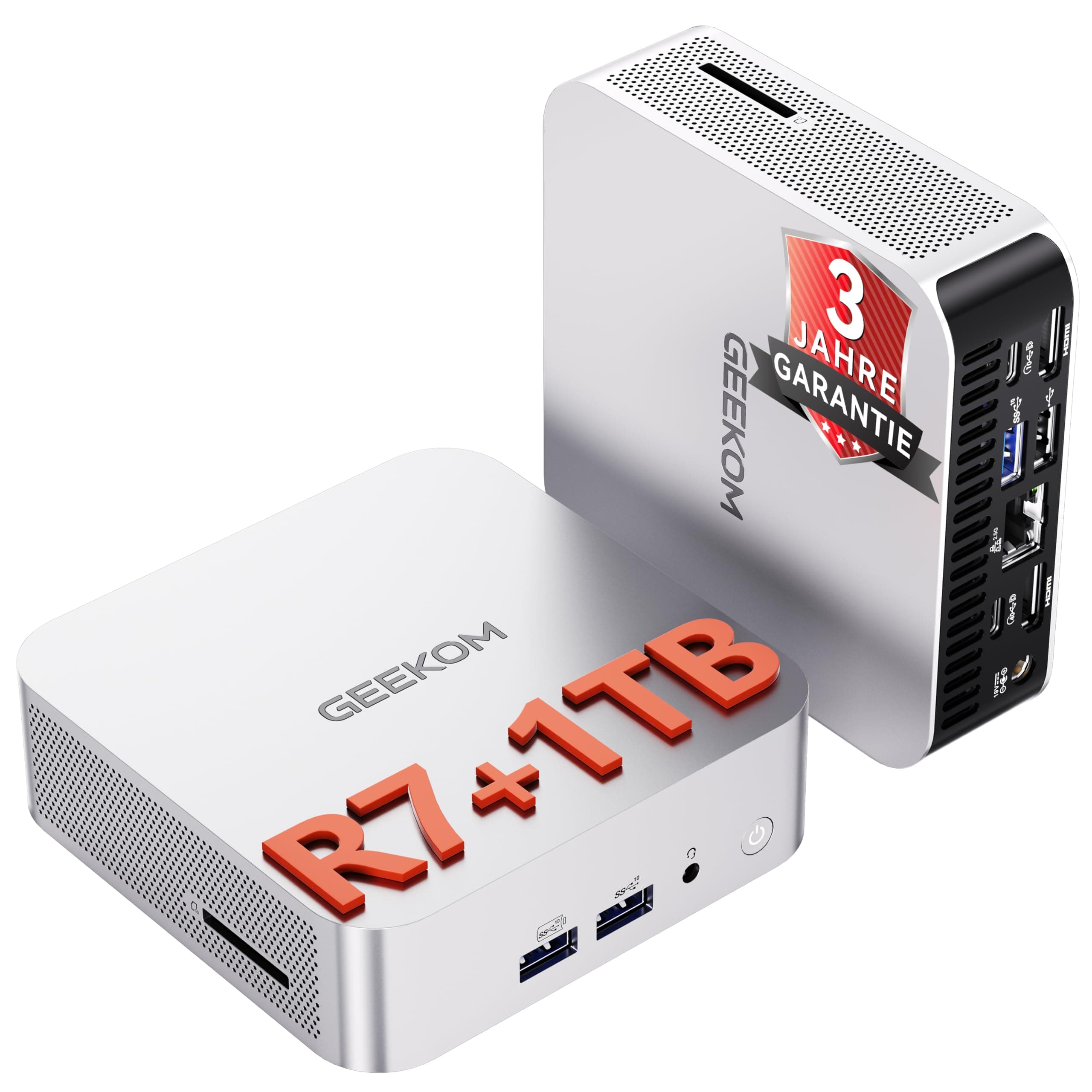 GEEKOM A6 Mini PC mit AMD Ryzen 7 6800H(übertrifft 7730U/7640HS), 1TB PCIe 4.0 SSD | 16GB DDR5 RAM(bis zu 96 GB) | 2xUSB4 | 3 Jahre Garantie | Windows 11 Pro, Mini PC, Ideal für Homeoffice & Kreative Sliber(A6)