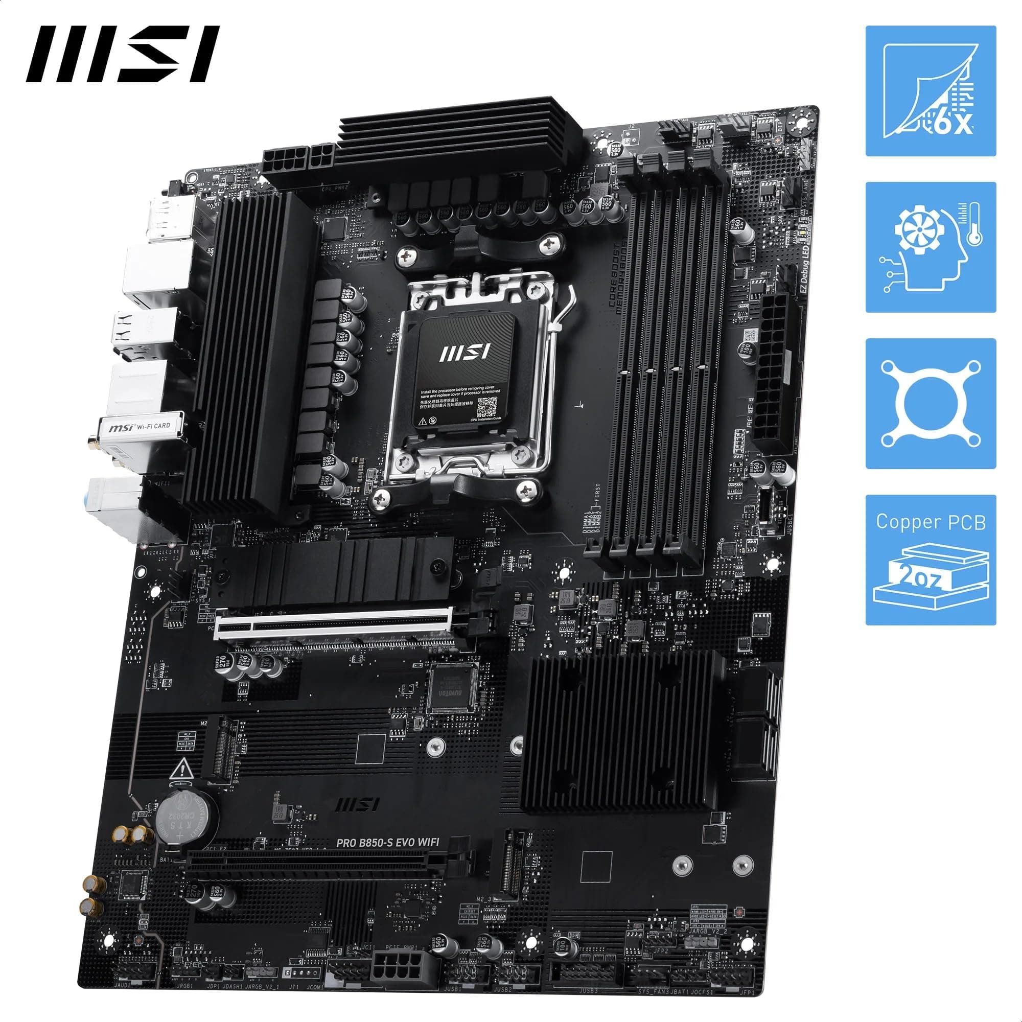 MSI PRO B850-S EVO WiFi Mainboard, ATX - Unterstützt AMD Ryzen 9000/8000 / 7000 Prozessoren, AM5 - DDR5 Memory Boost (bis zu 8200+ MT/s OC), PCIe 5.0 x16 & 4.0 x4, M.2 Gen5, Wi-Fi 7, 5G LAN Bild 7