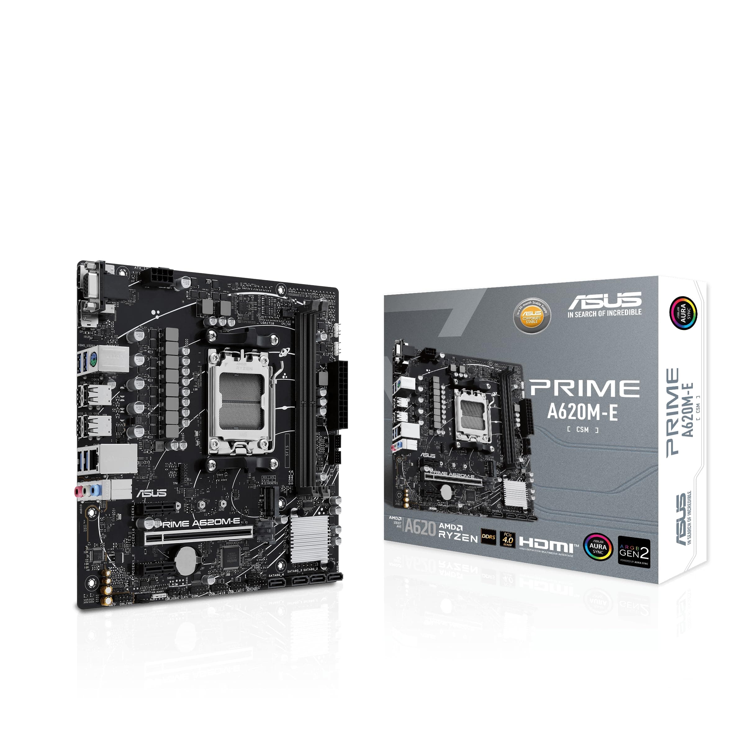 ASUS Prime A620M-E-CSM Mainboard Sockel AMD A620 (Ryzen 7000, Micro-ATX, DDR5 Speicher, PCIe 4.0, BIOS Flashback, USB 3.2 Gen 2, Aura Sync) Bild 2