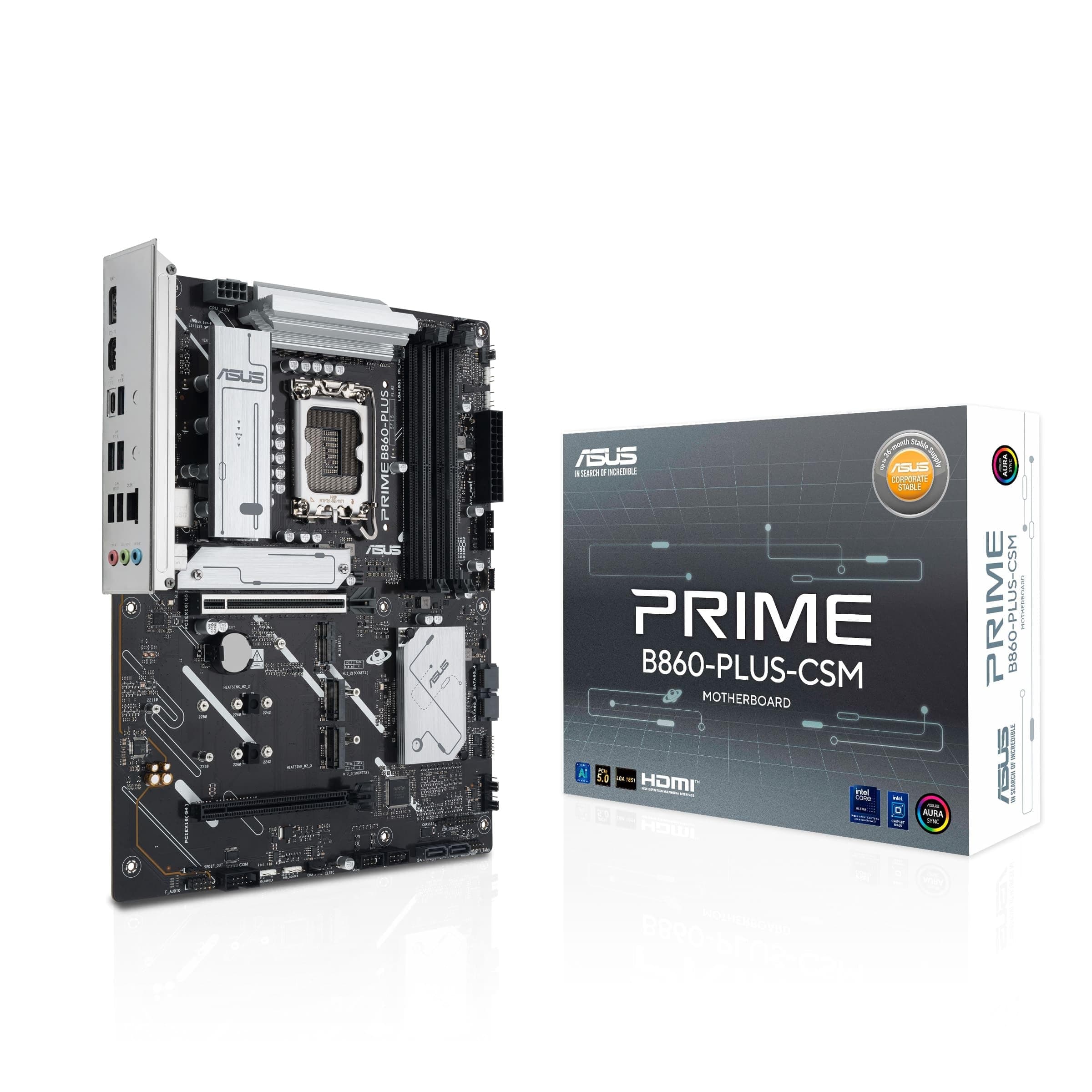 ASUS Prime B860-PLUS-CSM Mainboard Sockel Intel LGA 1851 (Intel B860, ATX, DDR5 Speicher, PCIe 5.0 x16 SafeSlot, 3X PCIe 4.0 M.2, HDMI, DisplayPort, USB 20Gbps, USB 5Gbps Typ-C) Bild 2