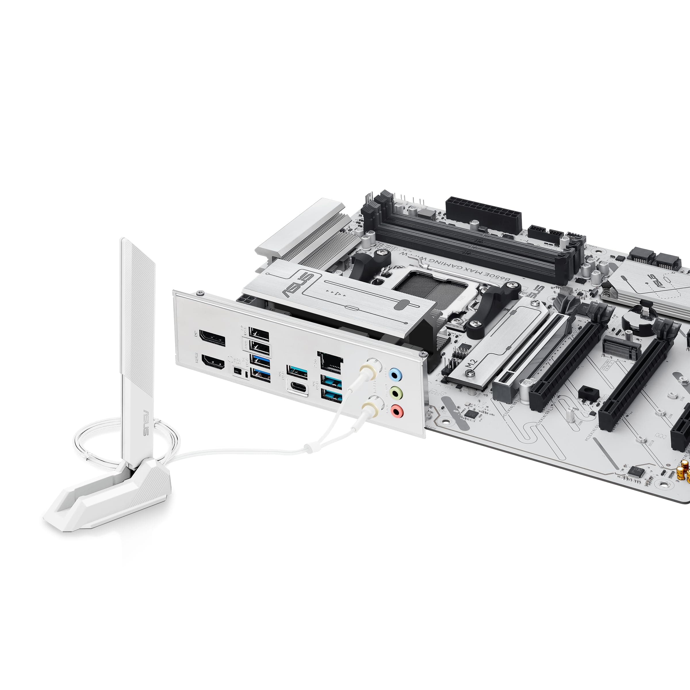 ASUS B650E MAX Gaming WiFi W - AMD B650 AM5 ATX Motherboard, White PCB, DDR5, PCIe 5.0, 3X M.2, Wi-Fi 6E, 2.5Gb LAN, USB 10Gbps Type-C, DisplayPort, HDMI™, BIOS Flashback™, Aura Sync, Advanced AI PC Bild 7