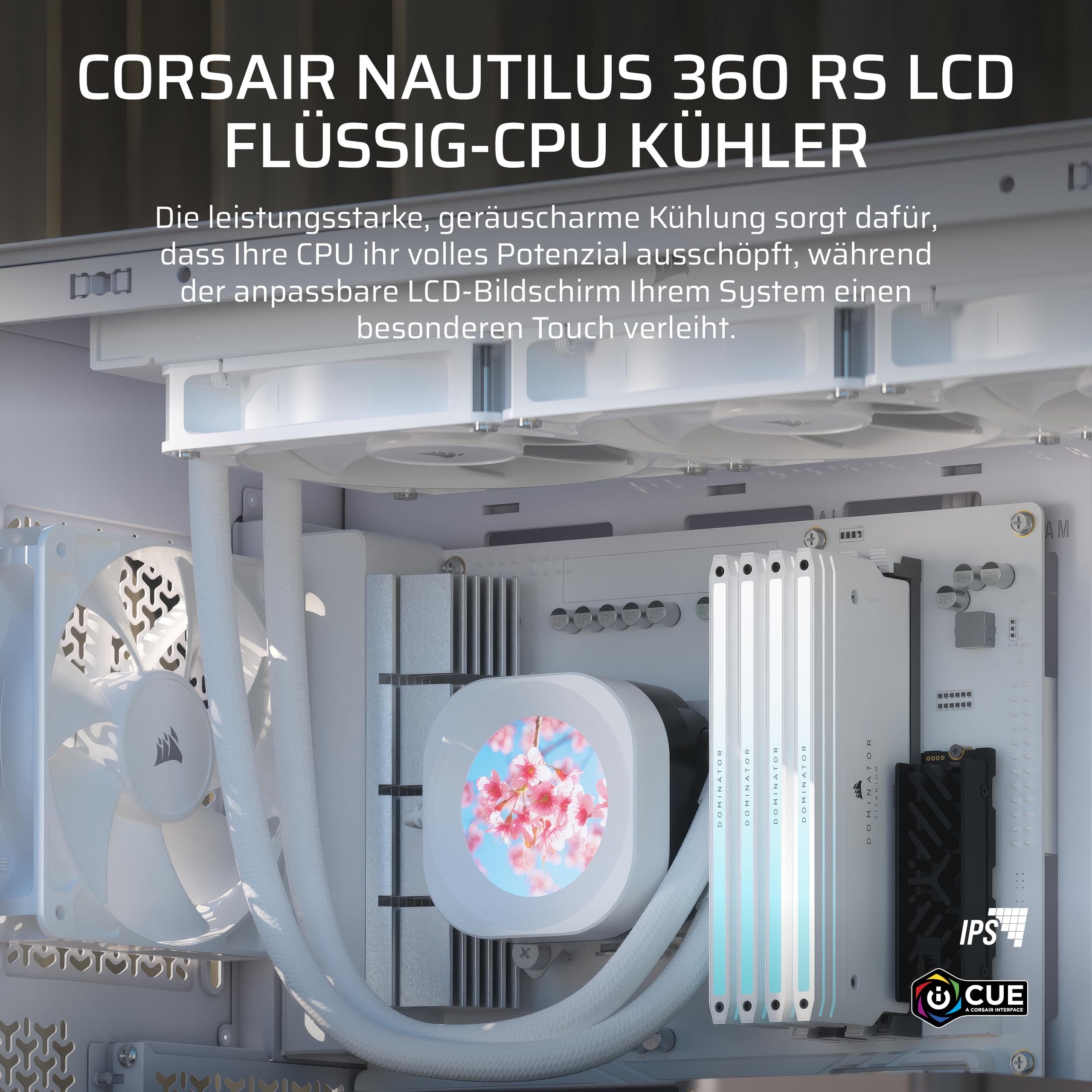 CORSAIR NAUTILUS 360 RS LCD Flüssig-CPU-Kühler – 360mm AIO – Weiß | 2,1-Zoll-IPS LCD-Bildschirm, Einfache Daisy-Chain-Verbindungen, Intel LGA 1851/1700, AMD AM5/AM4, Enthält 3x RS120-Lüfter 360mm AIO Weiß Bild 4