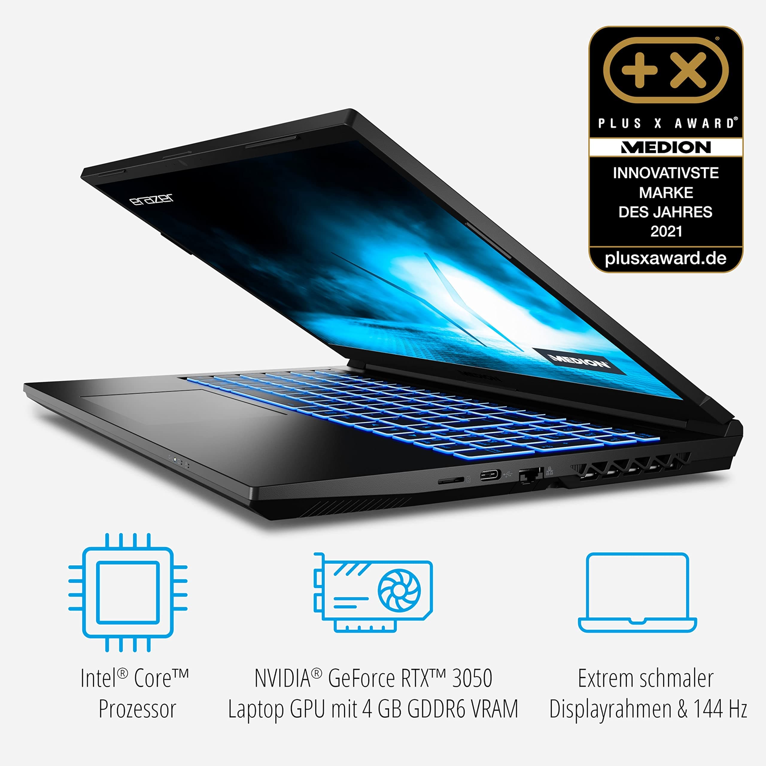 ERAZER MEDION Crawler E30 39,6 cm (15,6 Zoll 144hz) Full HD Gaming Notebook (Intel Core i5-12500H, 8GB DDR4 RAM, 512GB PCIe SSD, NVIDIA GeForce RTX 3050 4GB GDDR6, RGB Backlit, Win 11 Home) Intel Core i5 12. Gen 8.0 GB 512.0 GB Nvidia Geforce RTX 3050 MD62496 Bild 4