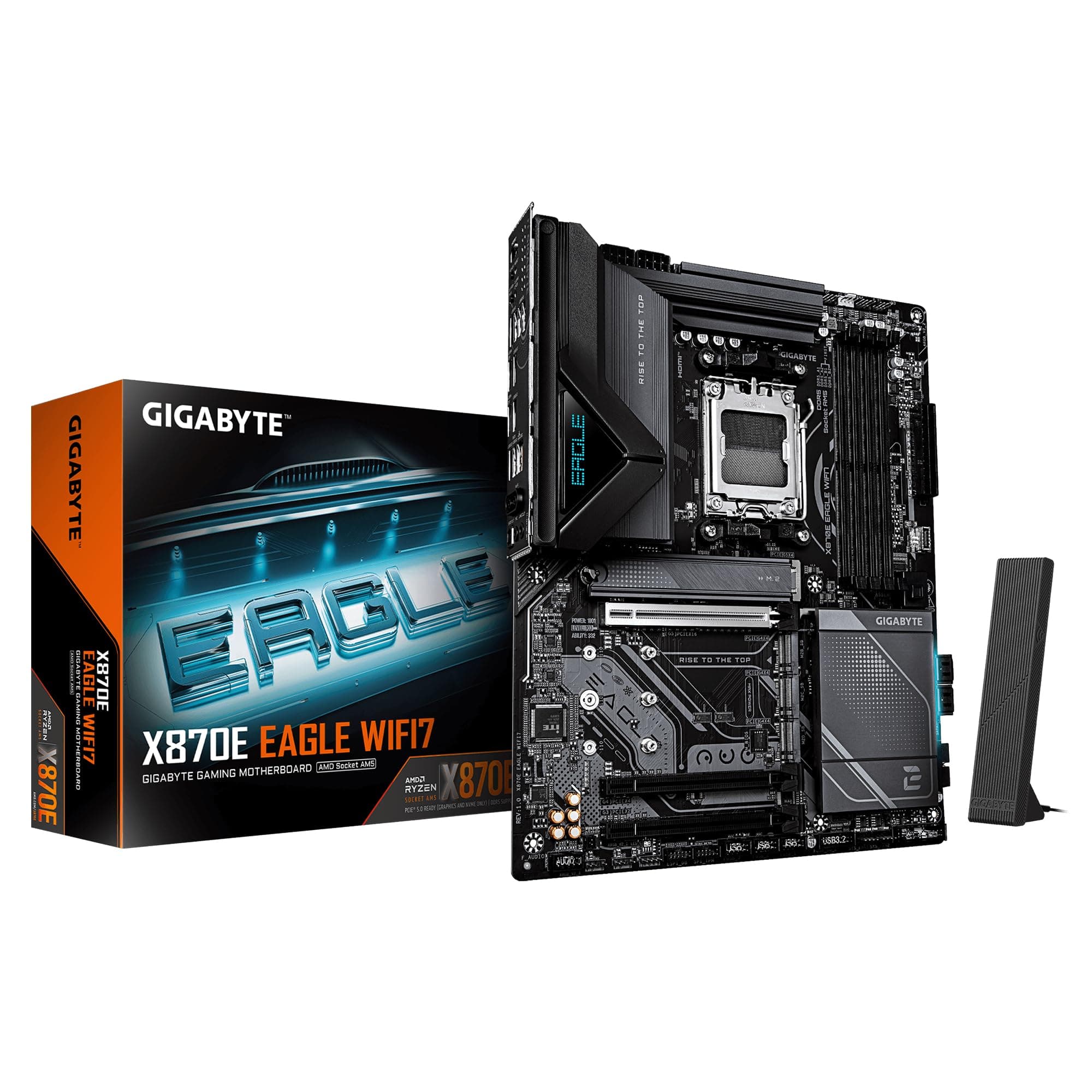 GIGABYTE X870E Eagle WIFI7 Mainboard – Unterstützt AMD Ryzen 9000 CPUs, digitales 16+2+2-Phasen-VRM, bis zu 8200 MHz DDR5 (OC), 1× PCIe 5.0 + 3× PCIe 4.0, Wi-Fi 7, 5-GbE-LAN, USB 4 Bild 2