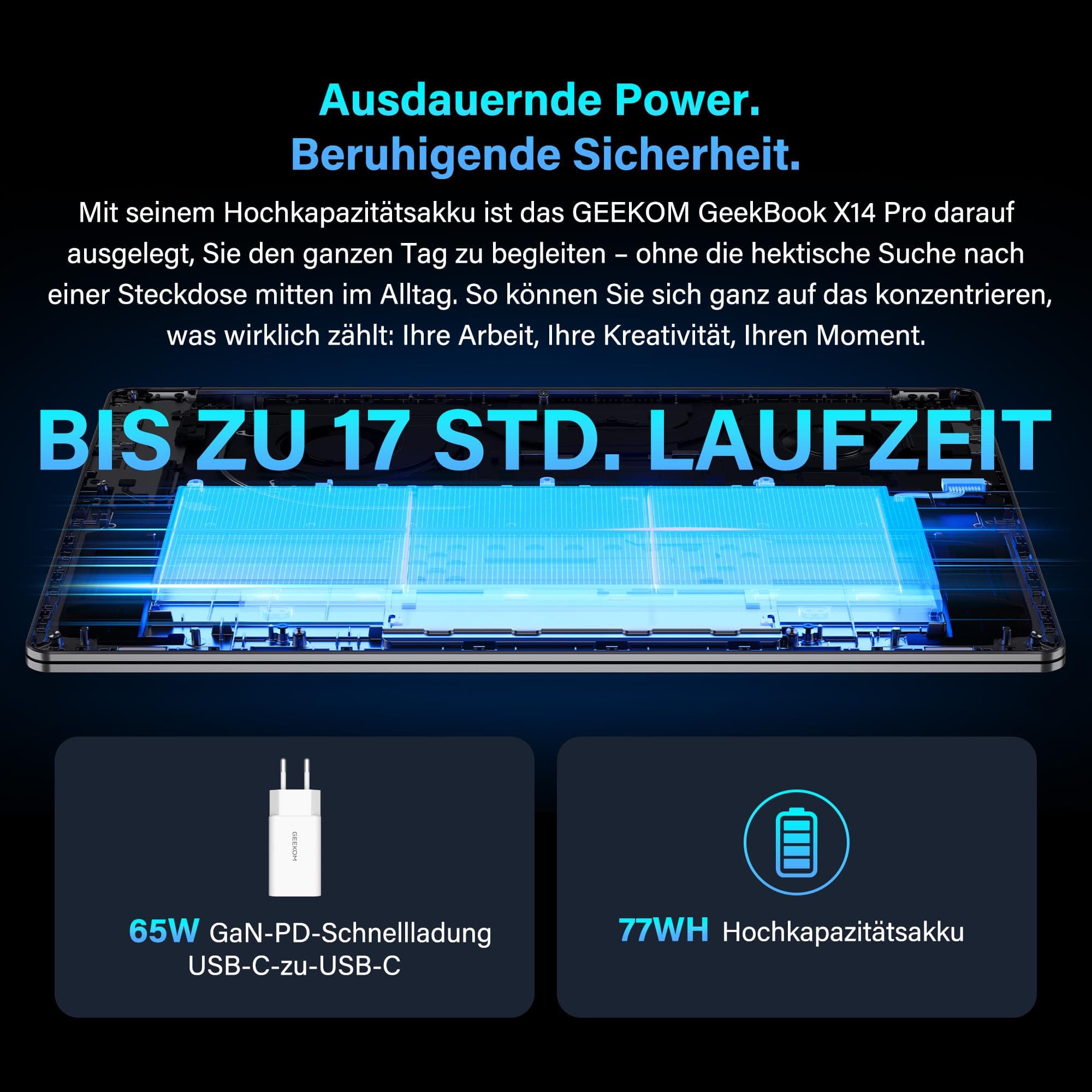 GEEKOM GeekBook X16 Pro Laptop, 1299g Metallgehäuse, 16" 2.5K, Intel Core Ultra 9-185H, 32GB LPDDR5x 7500MT/s, 2TB SSD, USB4, Fingerabdrucksensor, DTS:X Ultra, bis zu 17h Akku, Copilot, Windows 11 Pro Bild 6