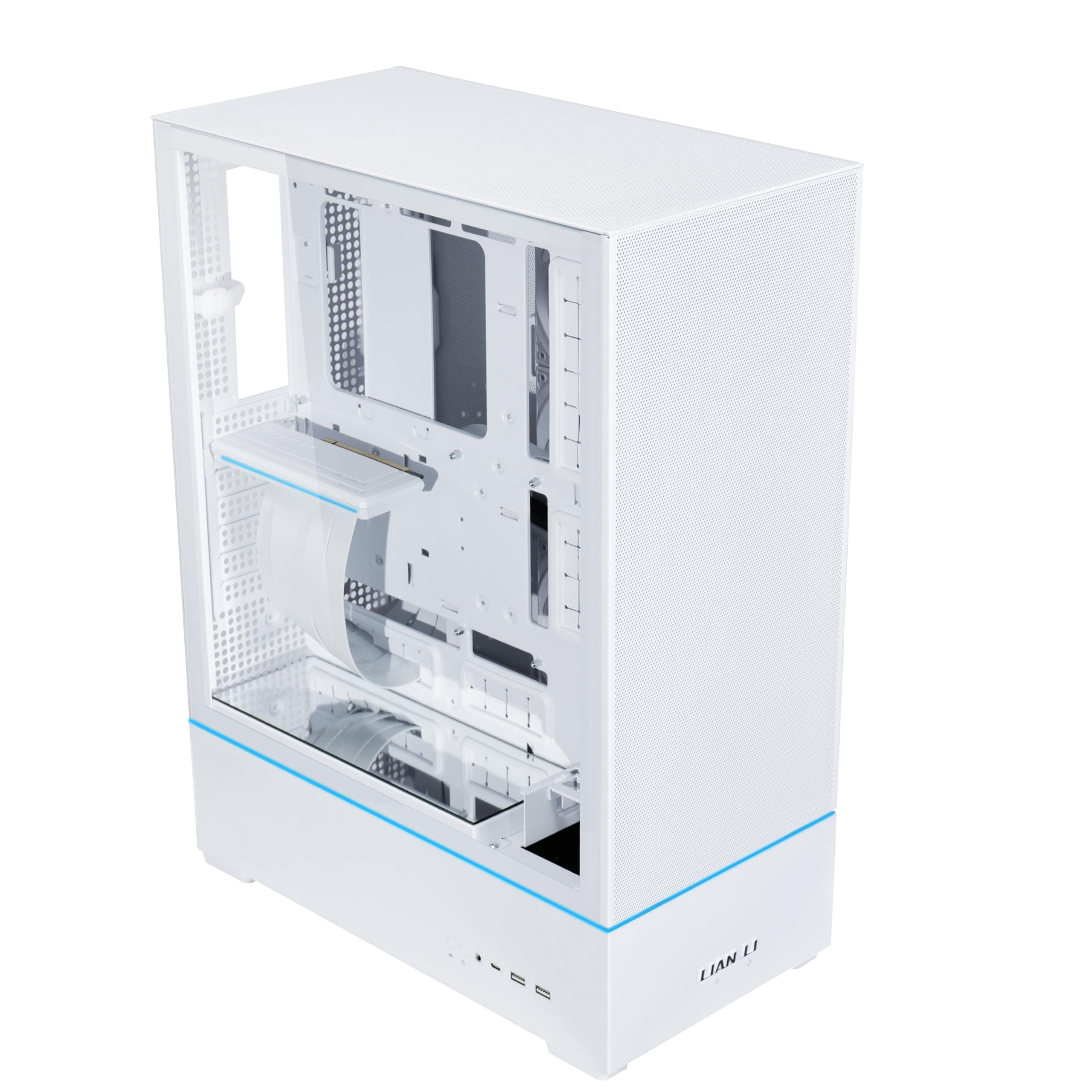 Lian Li SUP-01W PC-Gehäuse, Triple Cooling Chamber Design, 400mm GPU-Freiraum, unterstützt Radiatoren bis zu 360mm, DREI vorinstallierte 120mm Lüfter, Stahl, gehärtetes Glas, Weiß Bild 3