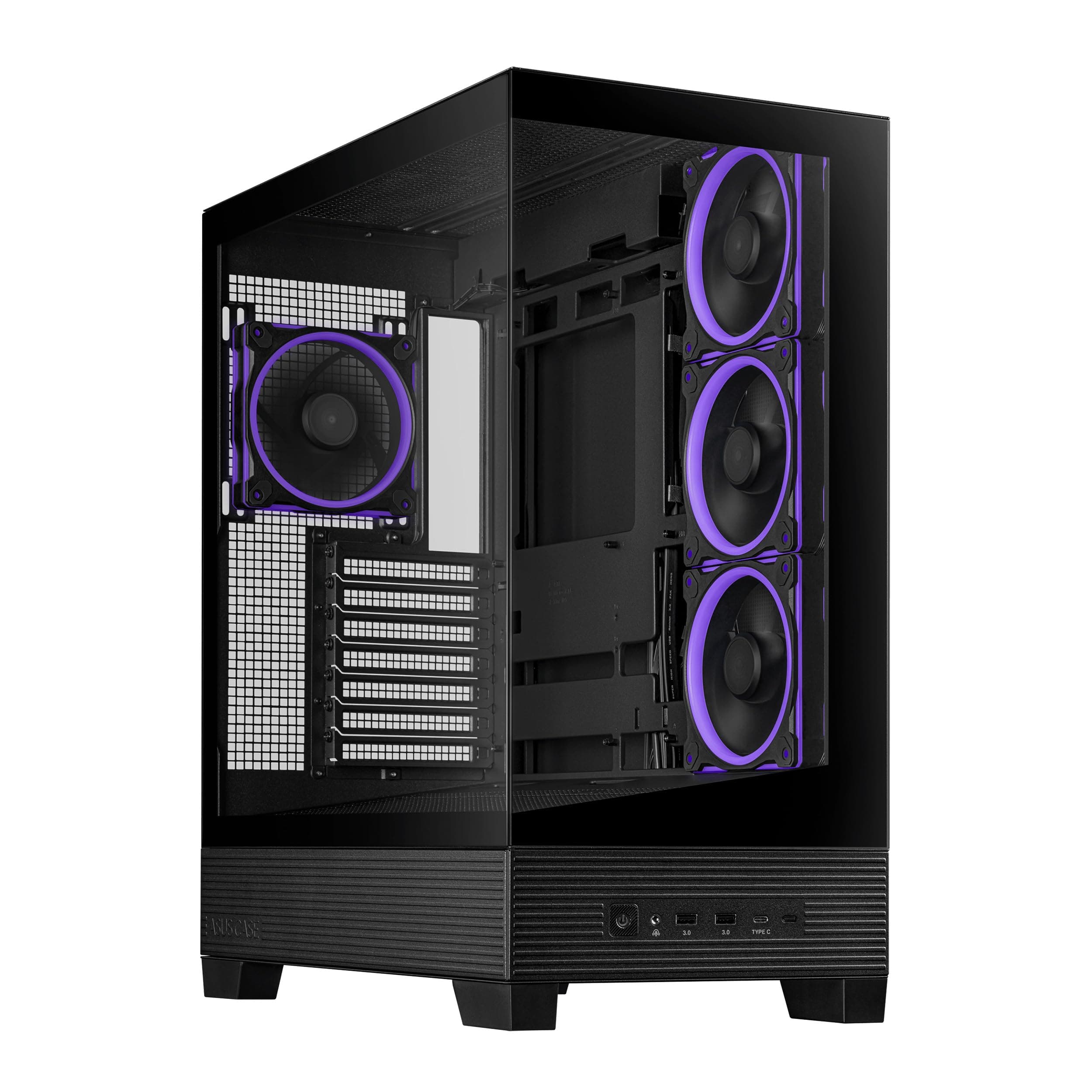 ASUS A31 Plus TG ARGB Black ATX PC Gehäuse (vorinstallierte ARGB-Lüfter, Frontpanel aus Glas, kompatibel mit Mainboards mit versteckten Anschlüssen, 360-mm-Radiatoren, 380-mm-Grafikkarten, schwarz) Bild 2