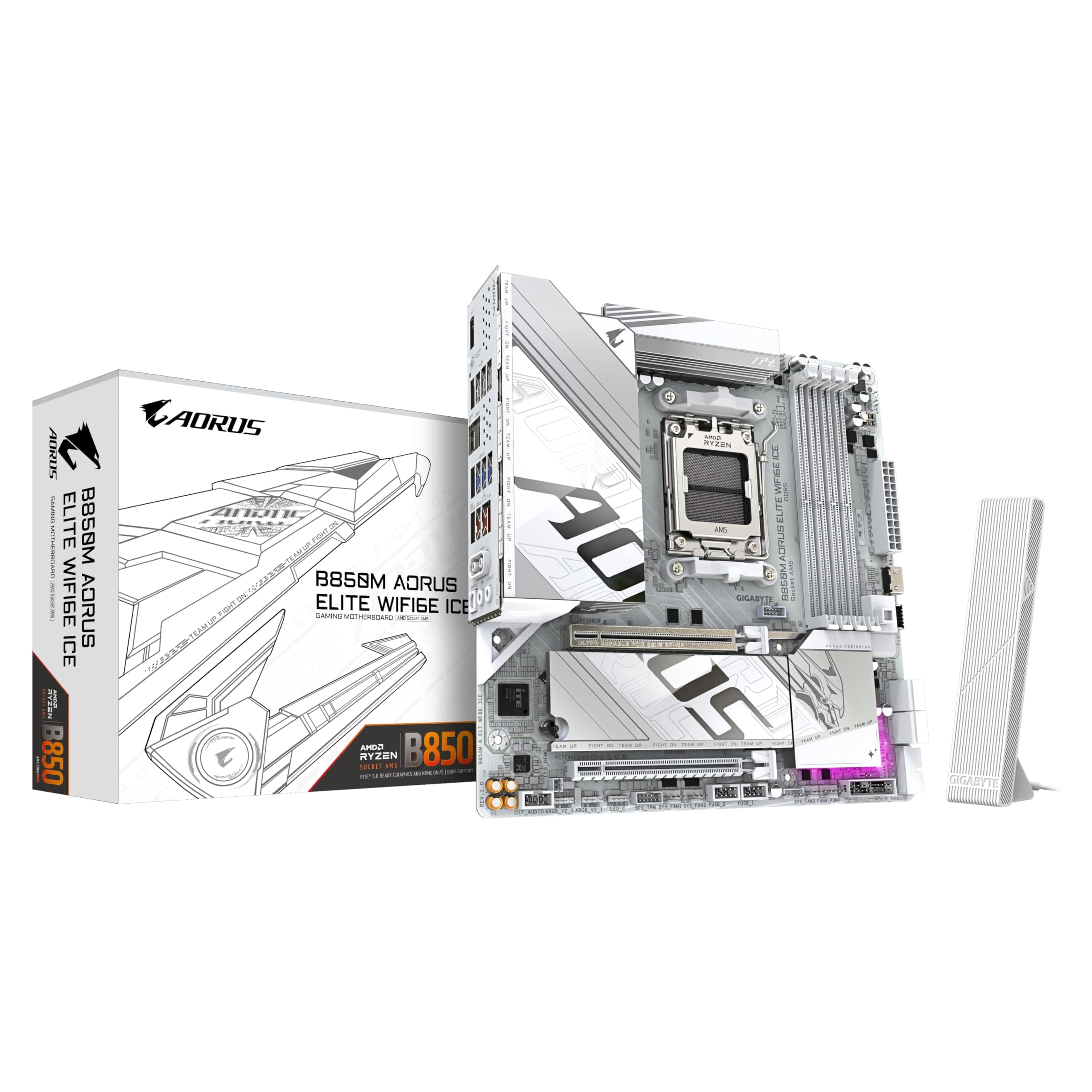 GIGABYTE B850M AORUS Elite WIFI6E Ice Motherboard - AMD Ryzen 9000 Series CPUs, 12+2+1 Phasen Digital VRM, bis zu 8200MHz DDR5 (OC), 1xPCIe 5.0 + 1xPCIe 4.0 M.2, 2.5 LAN, WiFi 7, USB 3.2 Gen 2 Bild 2