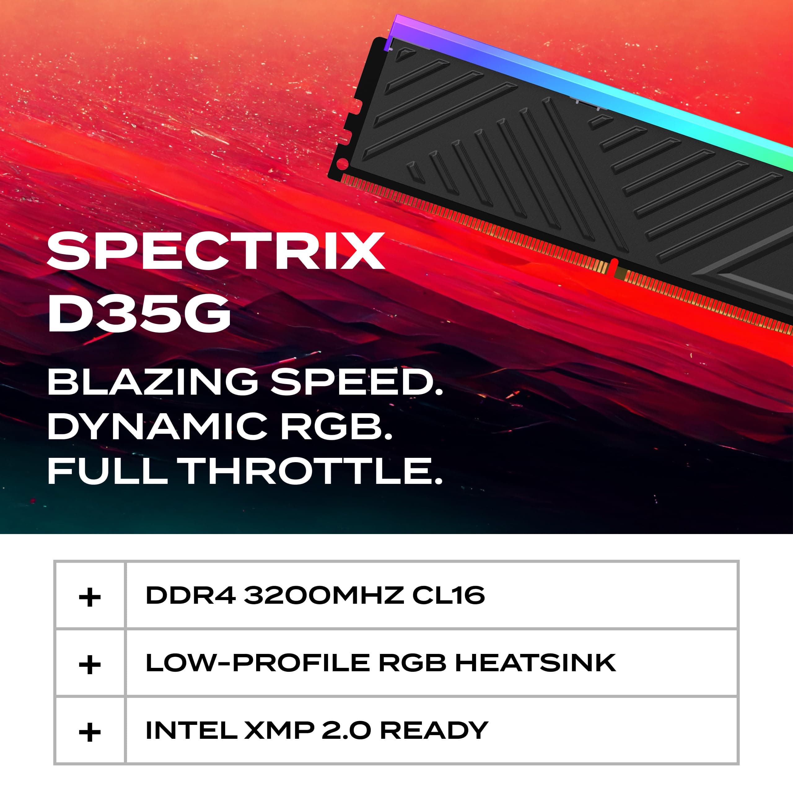 XPG SPECTRIX D35G RGB DDR4 3200MHz CL16 32GB (2x16GB) PC4-25600 RAM 288-Pins UDIMM Desktop Memory Kit Black Heatsink (AX4U320016G16A-DTBKD35G) Bild 3
