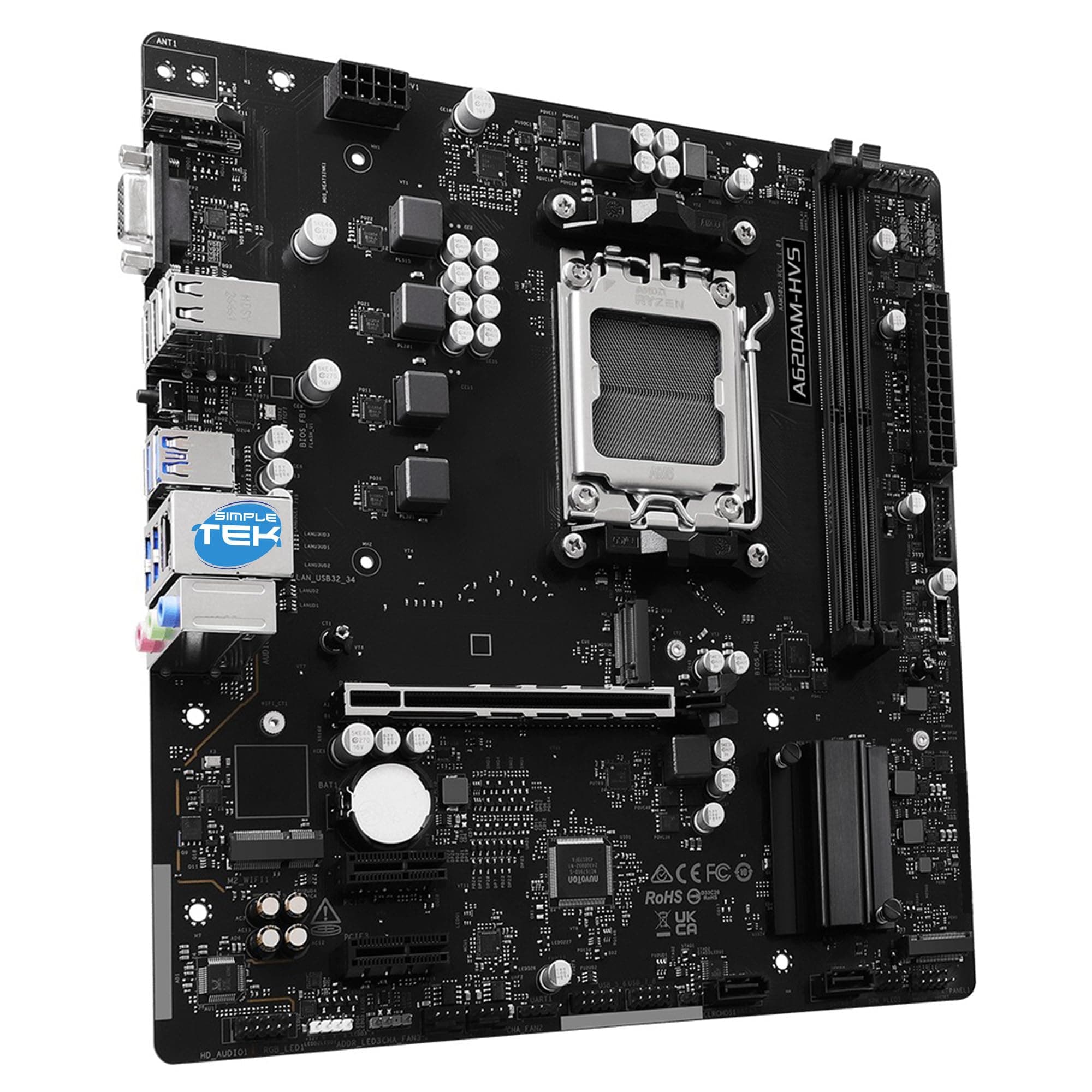 SIMPLETEK - Micro-ATX-Motherboard - Sockel AM5 A620A - DDR5 bis zu 6800+(OC) - PCIe 4.0 - Hyper M.2 Gen4 Slot - USB 3.2 Bild 5