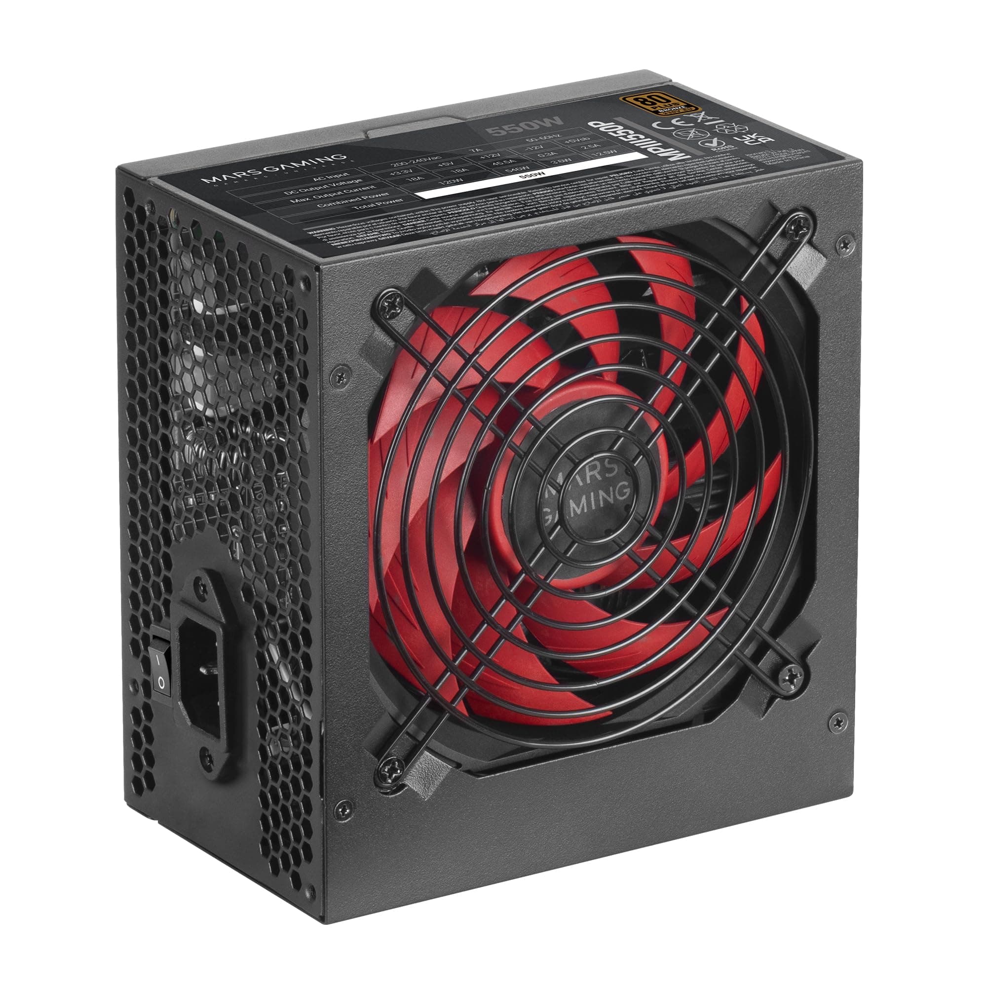 Mars Gaming MPIII550P, ATX-Netzteil 550W, 5 Jahre Garantie, APFC, 120 mm FDB-Lüfter AI-RPM, SMD-Technologien, Japanische 105º-Kondensatoren, Ummantelte Premium-Kabel, Schwarz Bild 7