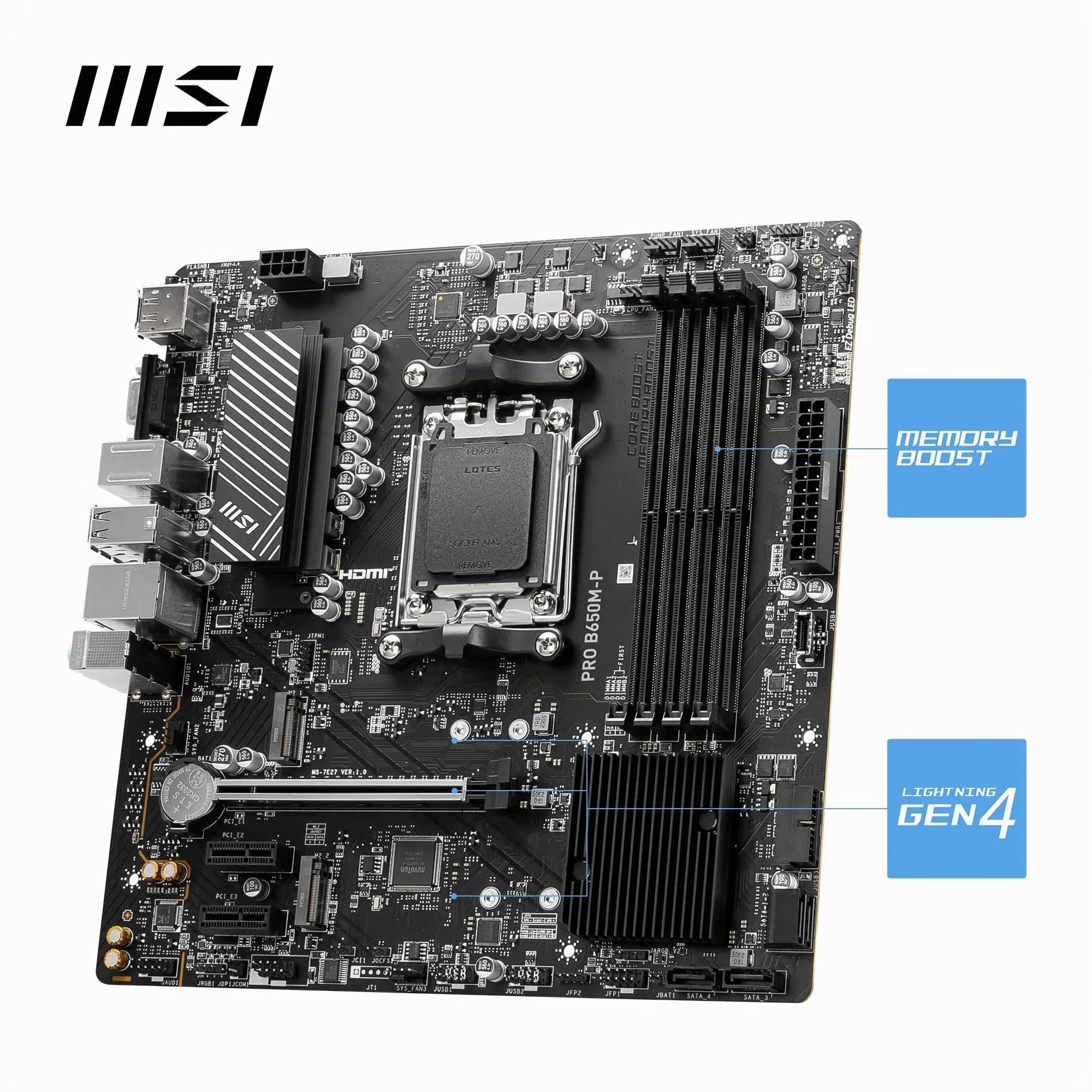 MSI PRO B650M-P Motherboard, Micro-ATX - Unterstützt Ryzen 9000, 8000 & 7000 Series Prozessoren, AM5 - DDR5 Memory Boost 6000+MHz/OC, 1 x PCIe 4.0 x16, 2 x M.2 Gen4, 2.5G LAN Bild 5