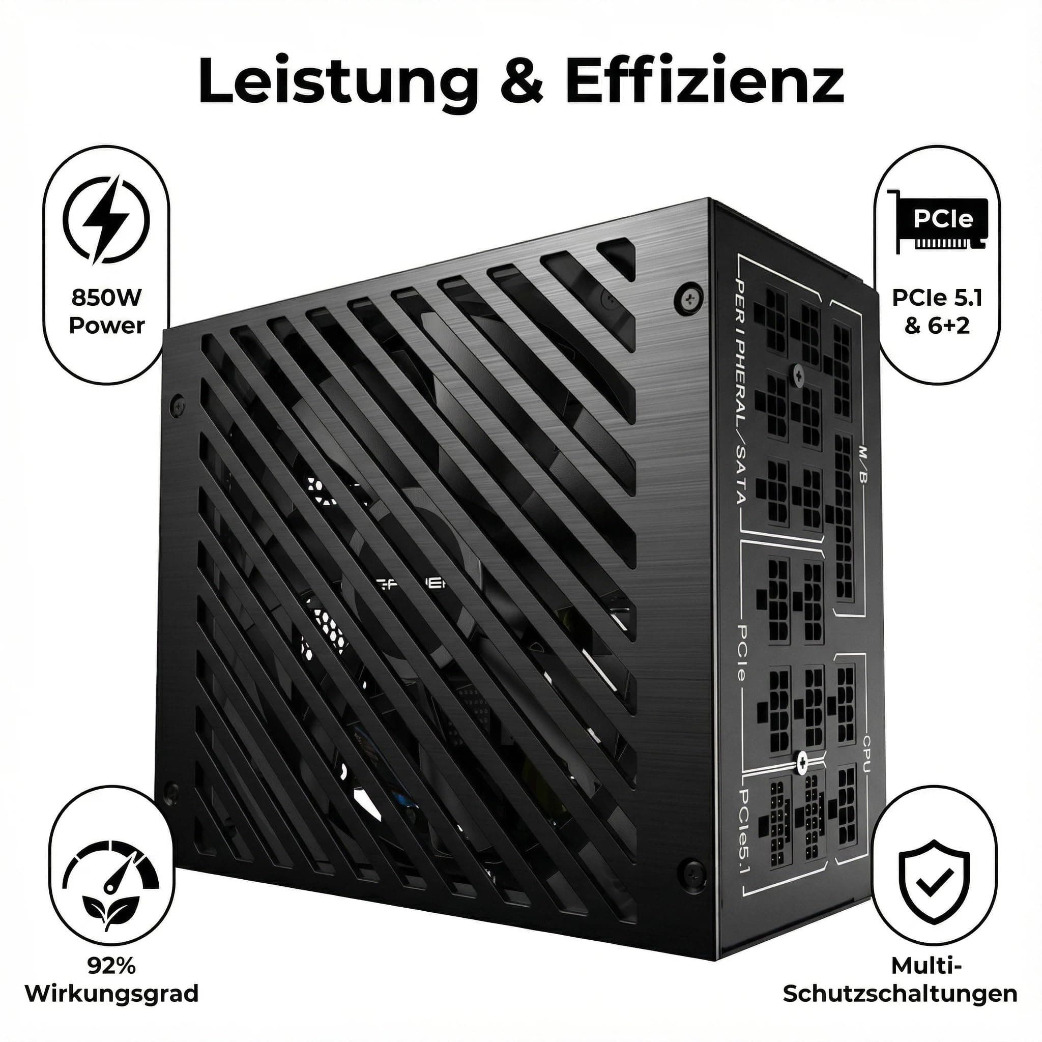 LC-POWER Premium Gaming Netzteile 850W, 80 Plus Platinum, ATX 3.1 Netzteil PC, PCIe 5.1 Kompatibel, Vollmodular, 135mm Lüfter, Leiser Betrieb für High-End Gaming 850W ATX3.1 Platinum Bild 3