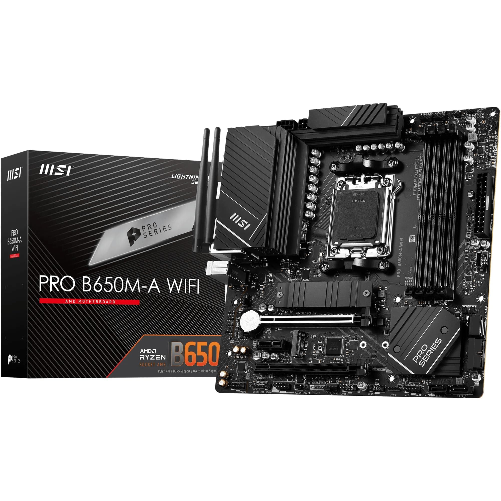 MSI PRO B650M-A WiFi Mainboard, Micro-ATX - Unterstützt Ryzen 9000, 8000 & 7000 Serie Prozessoren, AM5 - DDR5 Memory Boost 6400+MHz/OC, 2 x PCIe 4.0 x16, 2 x M.2 Gen4, Wi-Fi 6E Bild 2