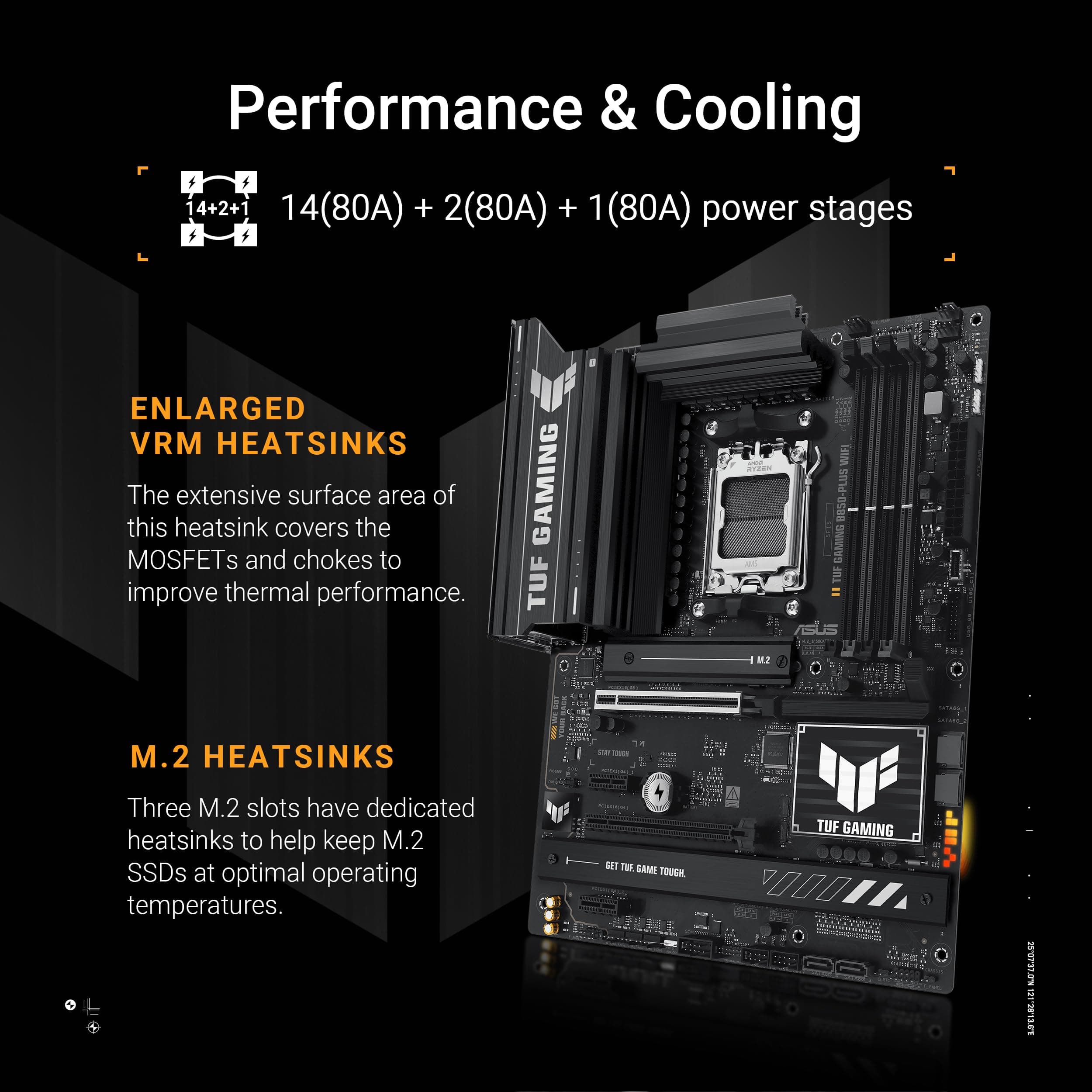ASUS TUF Gaming B850-PLUS WiFi AMD AM5 B850 ATX Motherboard, 14+2+1 80A Stufen, AI Ready, DDR5, PCIe 5.0, 3X M.2, Wi-Fi 7, 2.5Gb LAN, DisplayPort, HDMI™, USB 10Gbps & 20Gbps Type-C®, BIOS Flashback™ Bild 5