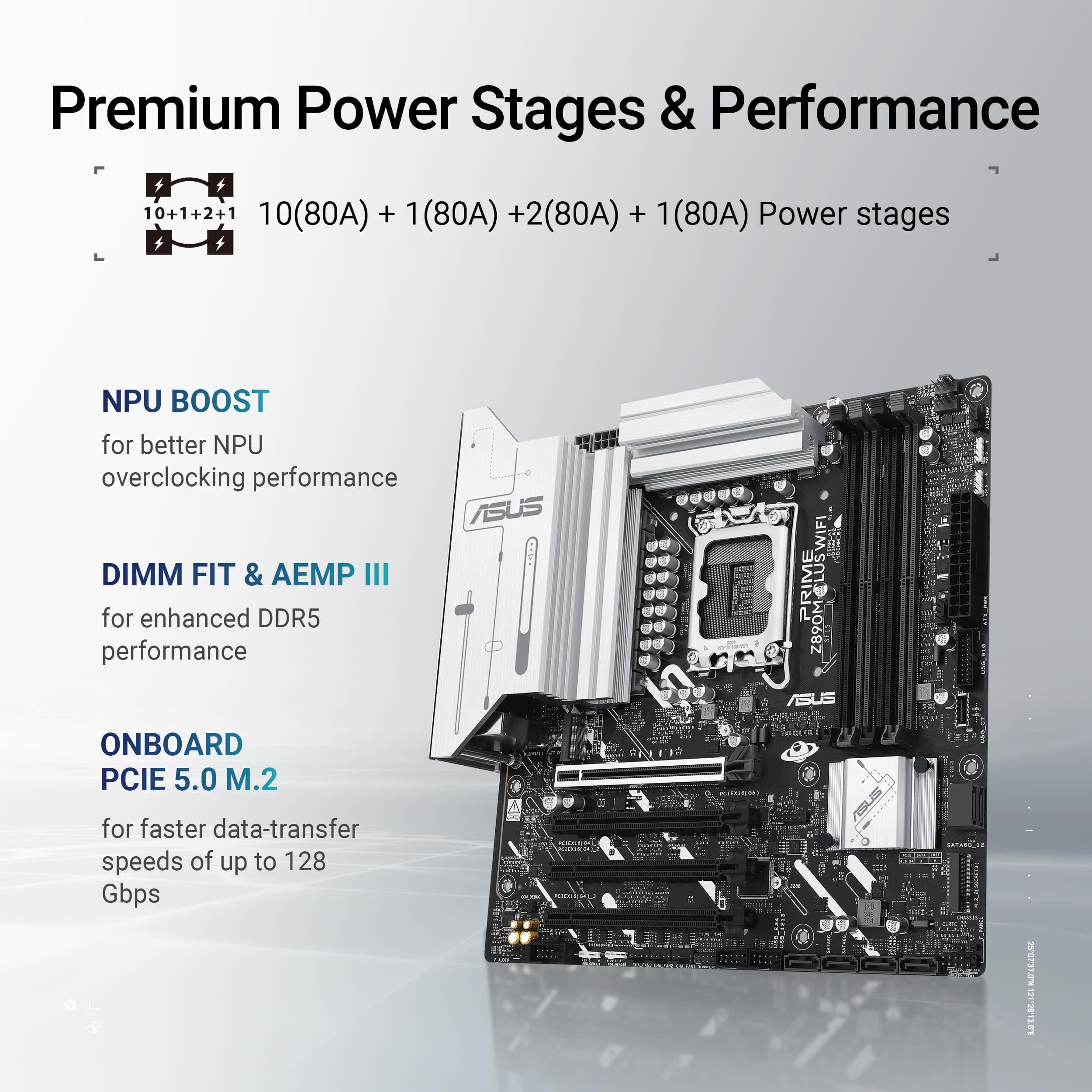 ASUS Prime Z890M-PLUS WiFi Z890 LGA 1851 mATX Motherboard, Intel® Core™ Ultra Series 2 Ready, Advanced AI PC-Ready, 10+1+2+1 80A Leistungsstufen, DDR5, PCIe® 5.0, USB Type-C®, 3X M.2, Wi-Fi 7, 2,5 GB Bild 5