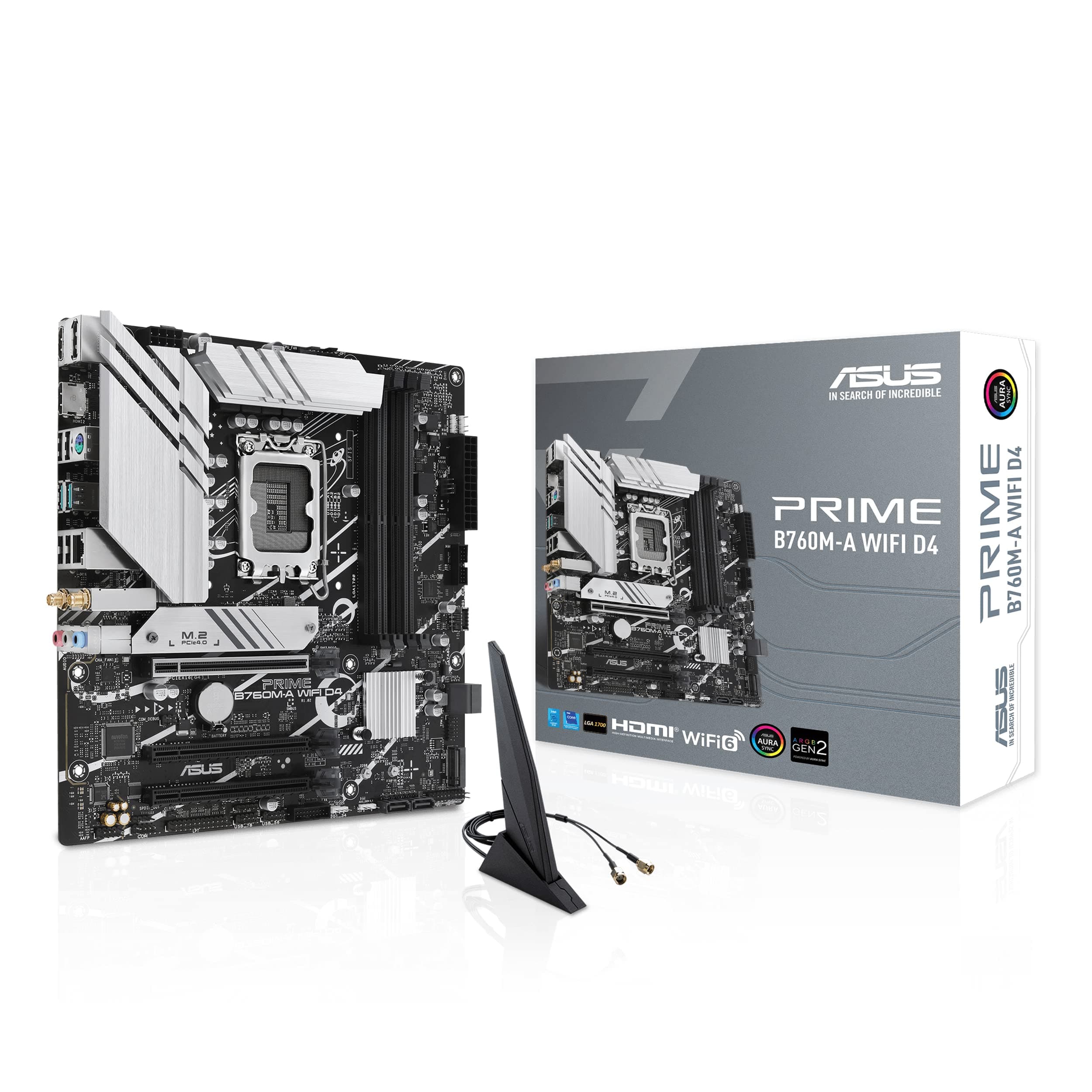 ASUS Prime B760M-A WiFi D4 Gaming Mainboard Sockel Intel LGA 1700 (Intel B760, mATX, DDR4 Speicher, PCIe 4.0, 2X M.2, WiFi 6, Aura Sync) A M-A WiFi D4