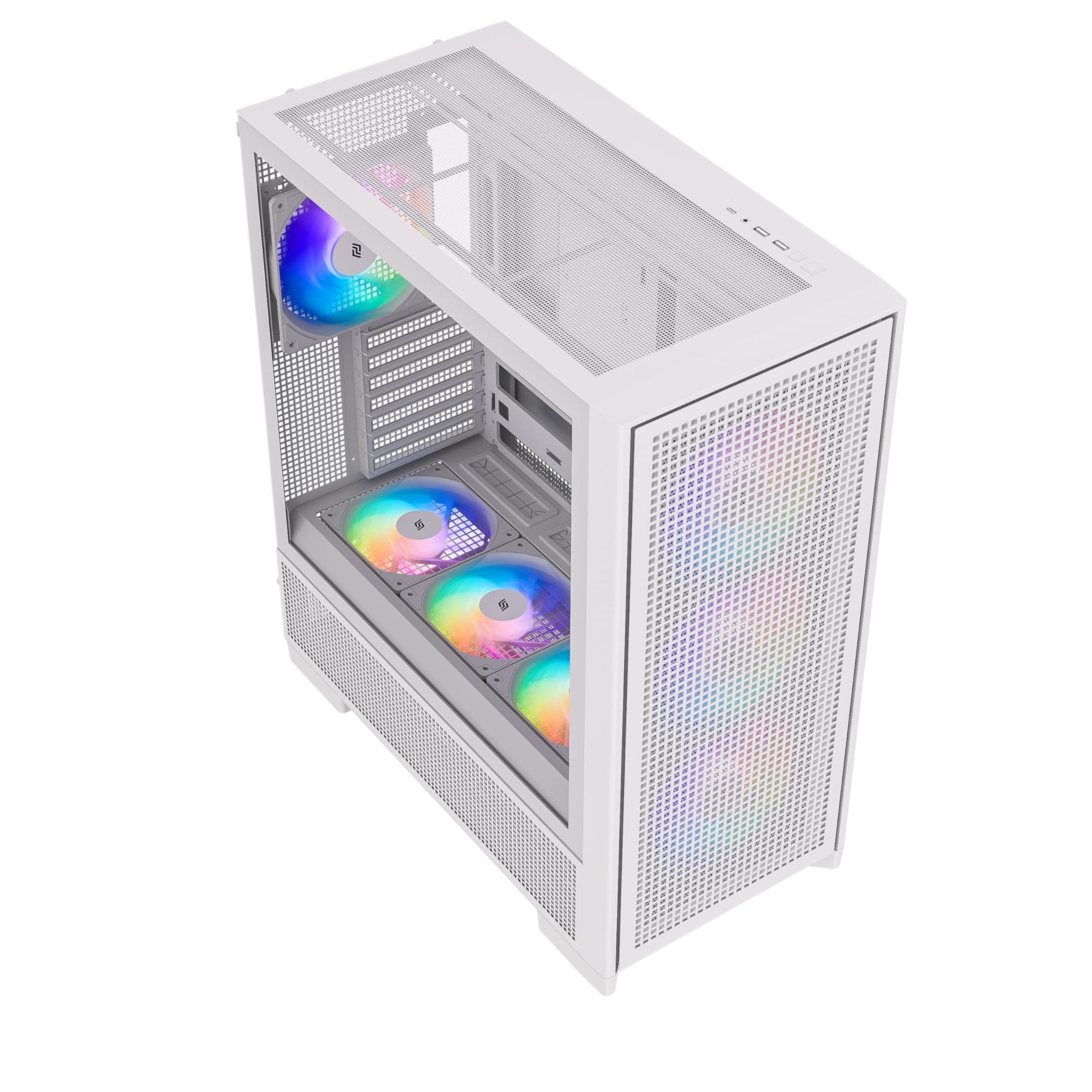 Air 2000 A-RGB White Midi Tower PC-Gehäuse, Glas-Seitenfenster, 7 RGB-Lüfter, extremer Airflow, ASUS BTF & MSI Project Zero, PWM / 3- & 4-Pin, 420mm Radiator, E-ATX, ATX/mATX/ITX, USB-C Weiß AIR 2000 Bild 3