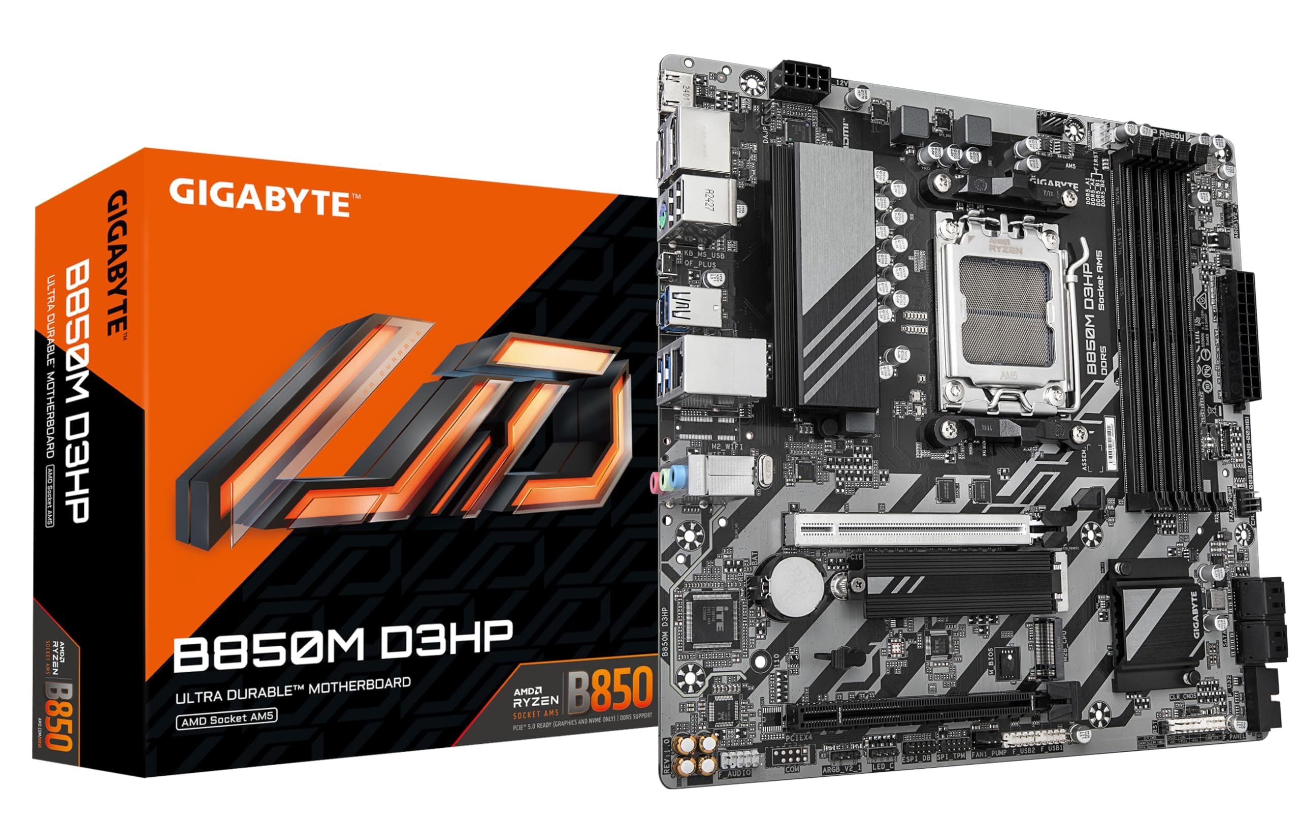 GIGABYTE B850M D3HP Motherboard - AMD Ryzen 9000 Series CPUs, 5+2+2 Phasen Digital VRM, bis zu 8200MHz DDR5 (OC), 1xPCIe 5.0 + 1xPCIe 4.0 M.2, GbE LAN, USB 3.2 Gen 2 Bild 2