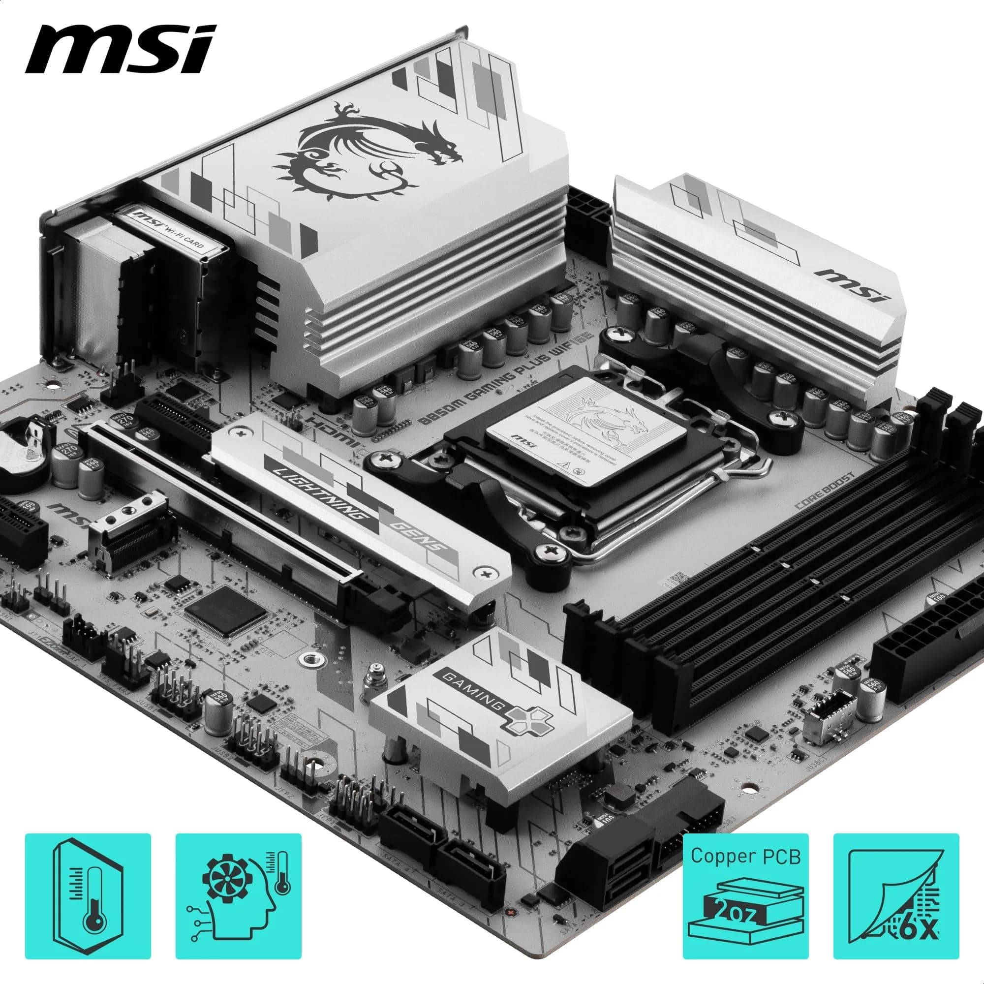 MSI B850M Gaming Plus WIFI6E Mainboard, mATX - Unterstützt AMD Ryzen 9000/8000 / 7000 Prozessoren, AM5 - DDR5 Memory Boost 8200+ MT/s (OC), PCIe 4.0 x16, M.2 Gen5, Wi-Fi 6E, 2.5G LAN Bild 7