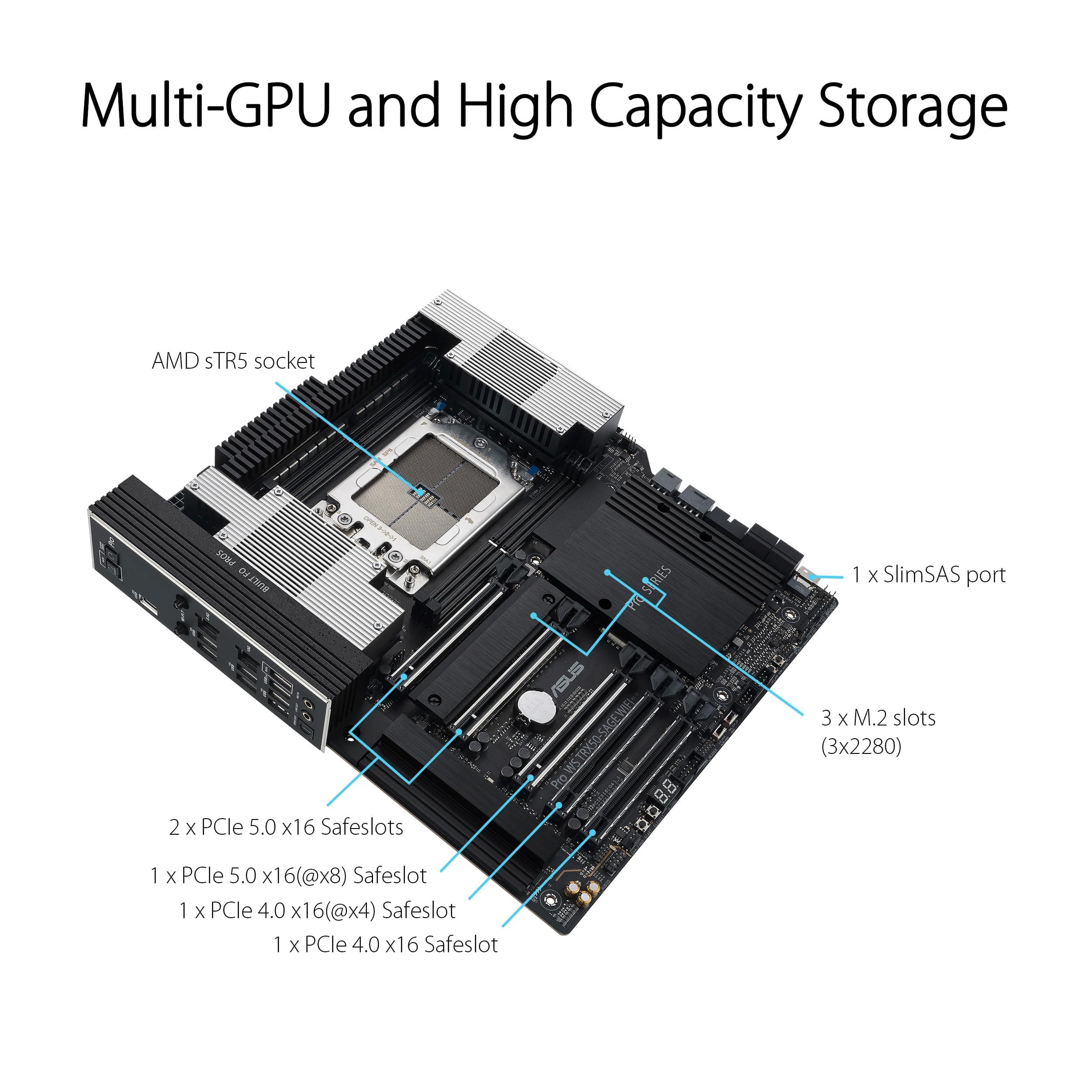 ASUS PRO WS TRX50-SAGE WiFi Workstation Mainboard Sockel AMD sTR5 (Threadripper Pro 7000 WX, CEB Formfaktor, PCIe 5.0 x 15, PCIe 5.0 M.2, 10Gb + 2Gb LAN, Multi-GPU Support) SAGE WIFI Pro TRX50 Bild 3