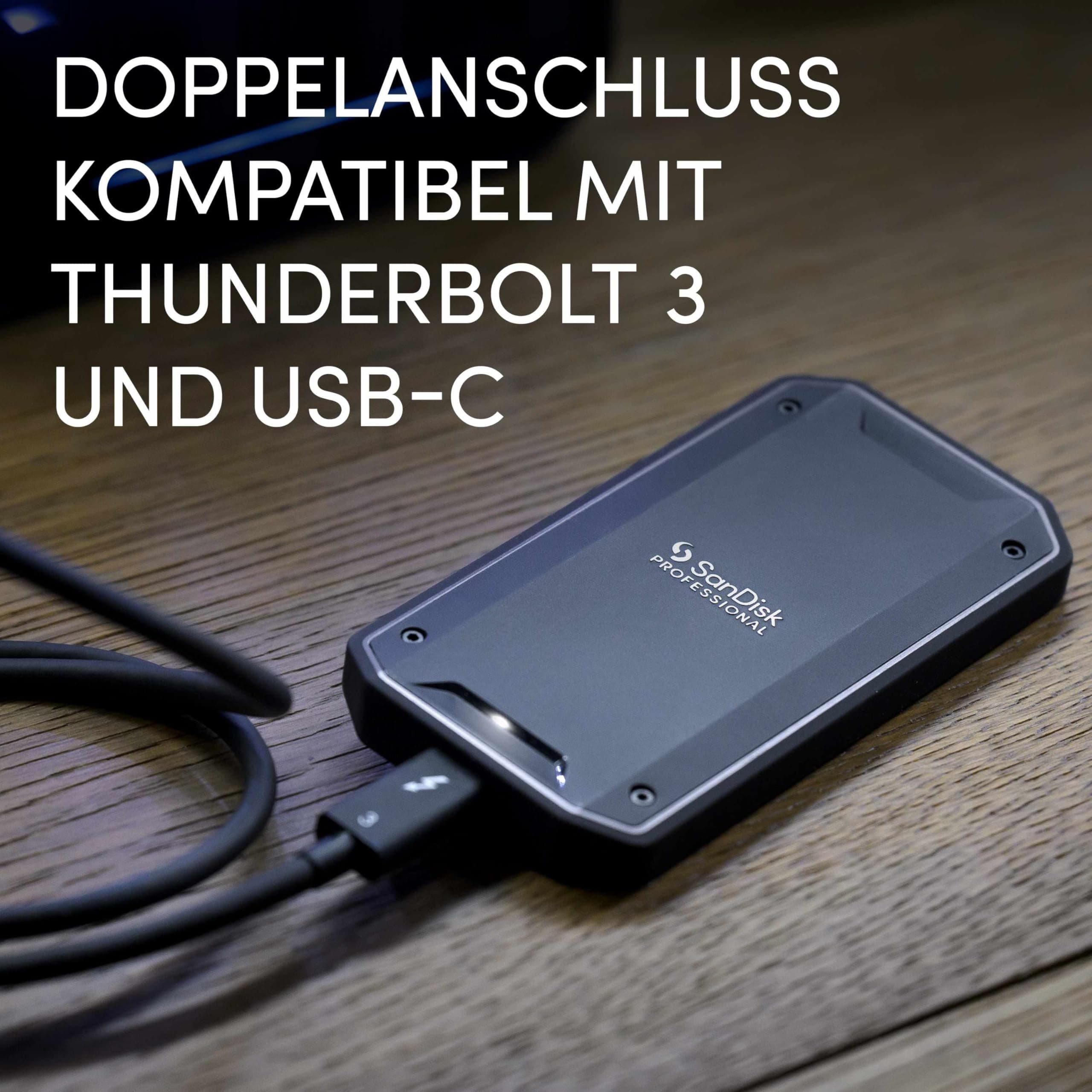 SanDisk PROFESSIONAL PRO-G40 SSD 4 TB (mobile SSD, exFAT formatiert, robuste NVMe SSD mit Thunderbolt 3, USB-C, bis zu 3.000 MB/s Lesen, IP68 Gehäuse, staub- und wasserbeständig) 4 TB PRO-G40 SSD (exFAT) Bild 5