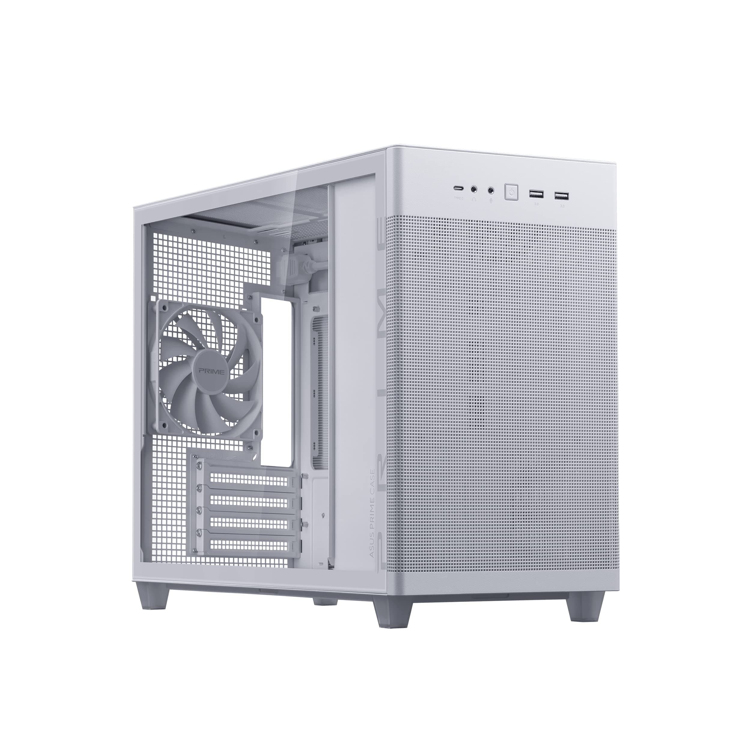 ASUS Prime AP201 Tempered Glass MicroATX Gehäuse weiß (33 Liter, unterstützt 360-mm-Kühler, Grafikkarten bis 338 mm Länge und Standard-ATX-Netzteile, USB-C Anschluss, Seitenteile aus Glas) Bild 2