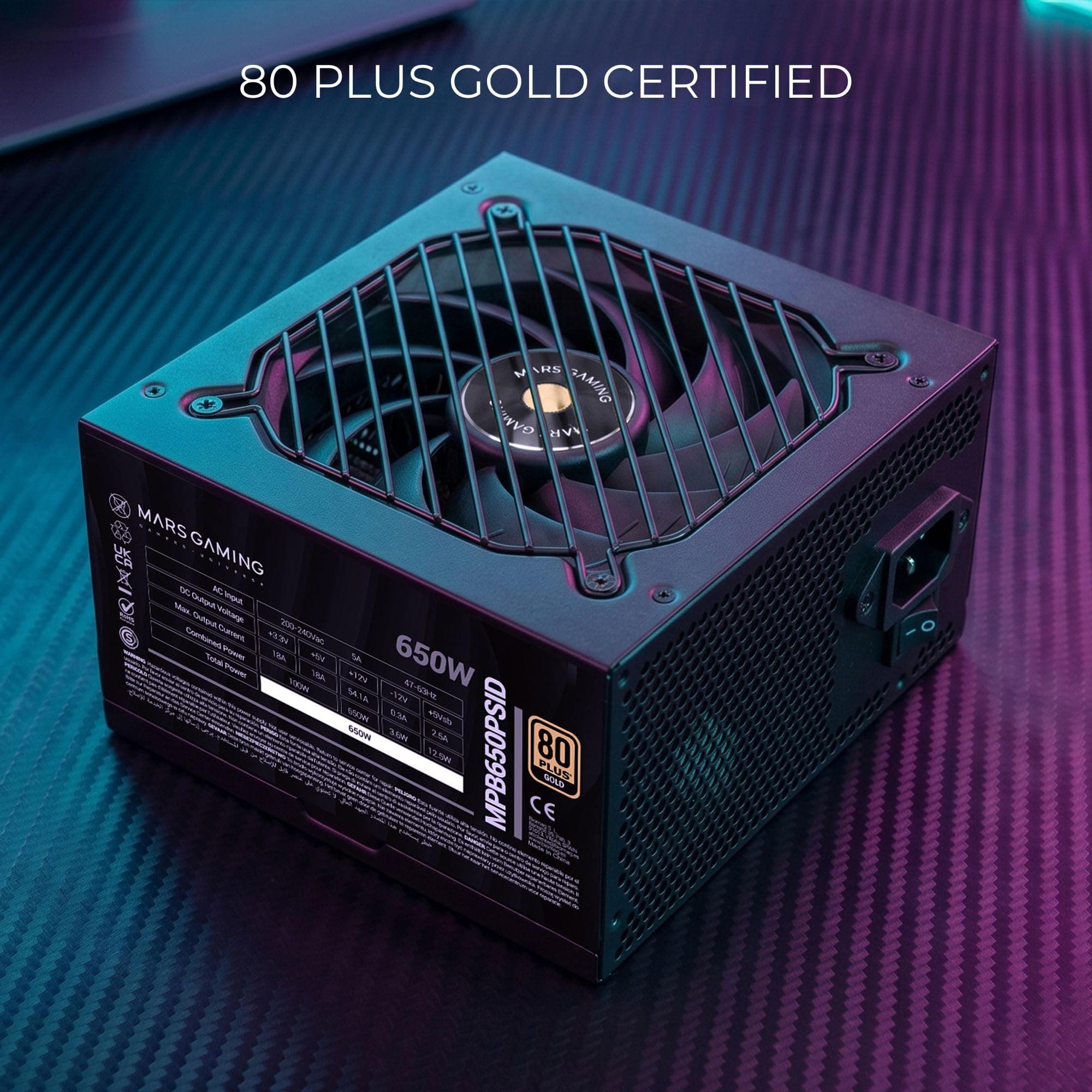 Mars Gaming MPB650PSID, PC-Netzteil 650W, 10 Jahre Garantie, 80Plus Gold 90%, Lüfter SI Extreme Silence, Technologien AI2-RPM, DC-DC und SMD, Anschlüsse ATX 3.1 und PCIe 5.1, Schwarz Bild 3