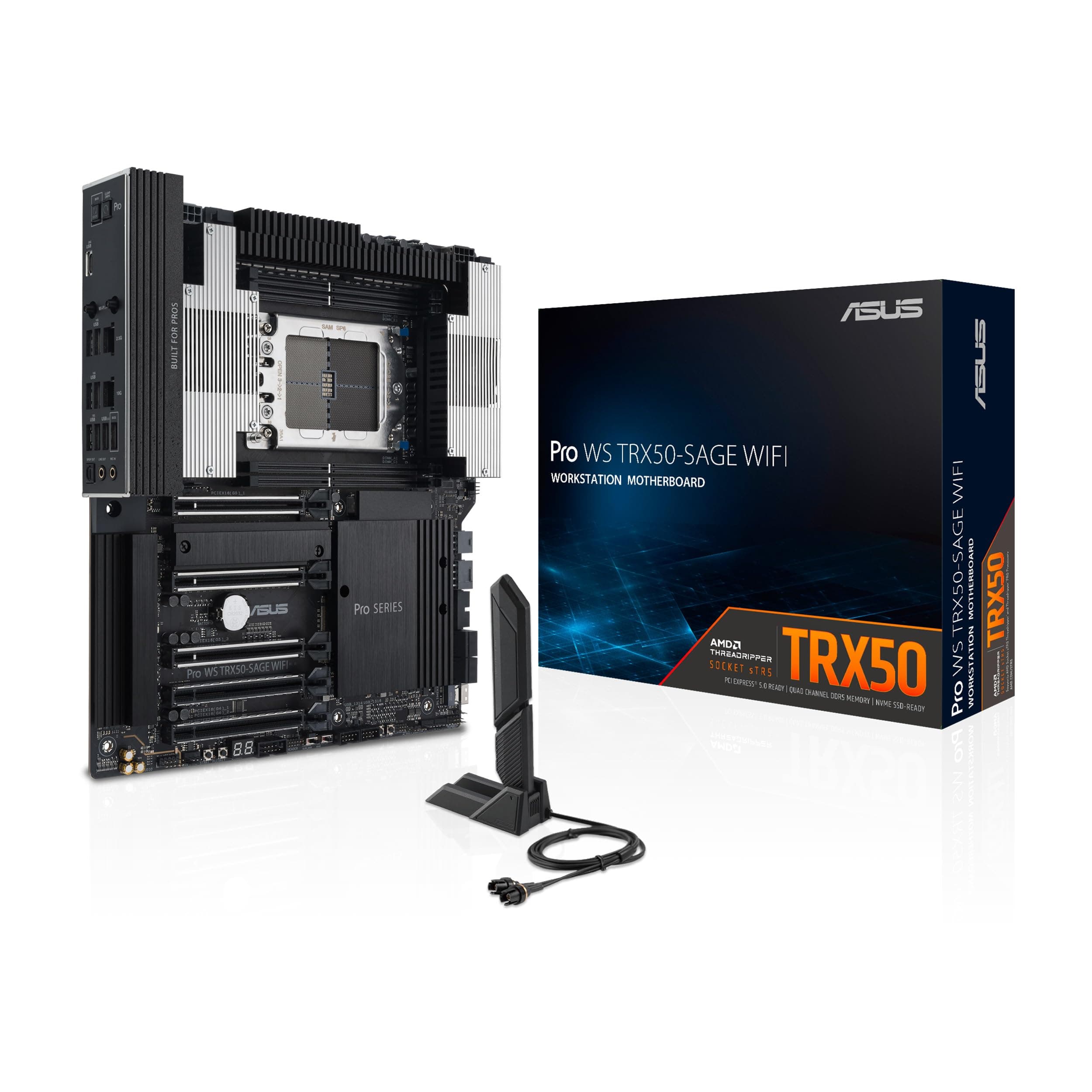 ASUS PRO WS TRX50-SAGE WiFi Workstation Mainboard Sockel AMD sTR5 (Threadripper Pro 7000 WX, CEB Formfaktor, PCIe 5.0 x 15, PCIe 5.0 M.2, 10Gb + 2Gb LAN, Multi-GPU Support) SAGE WIFI Pro TRX50