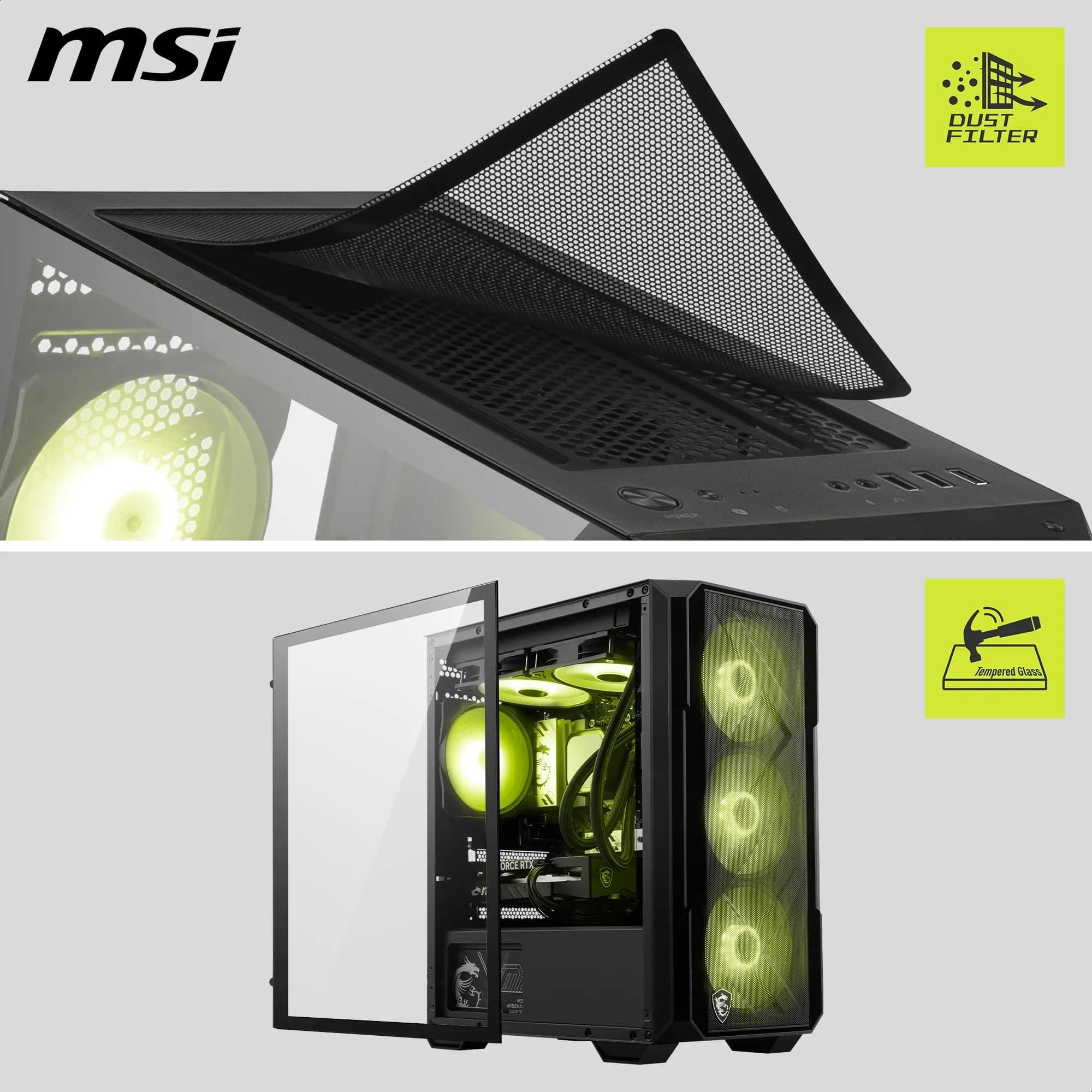 MAG Forge M120R Airflow - Mini-Tower PC-Gehäuse - Hoher Luftstrom, Micro-ATX-Kapazität, 240 mm Radiator-Unterstützung, Vier vorinstallierte ARGB-Lüfter, gehärtetes Glas-Seitenteil - Schwarz Bild 5