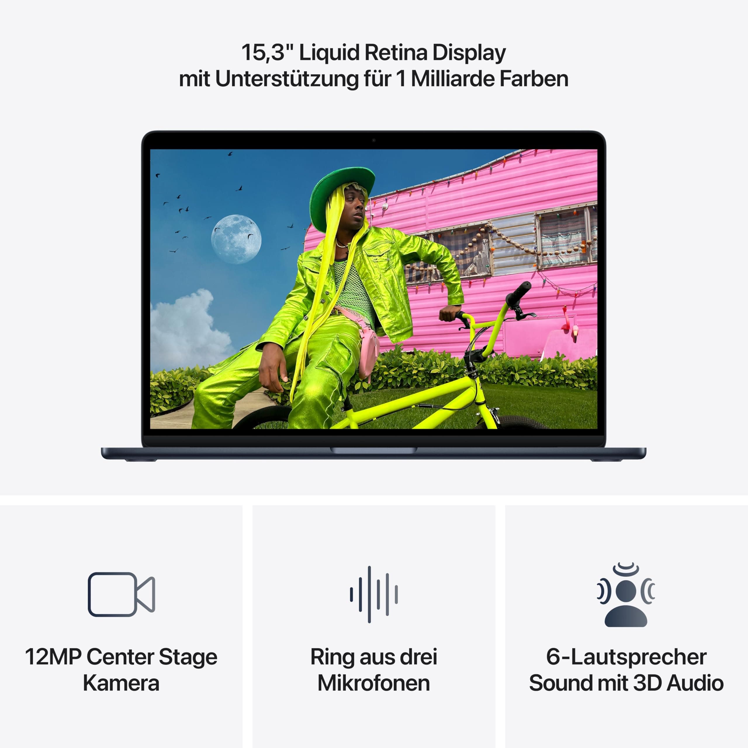 Apple 15" MacBook Air Laptop, M5 Chip mit 10‑Core CPU und 10‑Core GPU: Entwickelt für KI, 15,3" Liquid Retina Display, 16 GB gemeinsamer Arbeitsspeicher, 512 GB SSD, Touch ID, WLAN 7; Mitternacht 16 GB RAM 512 GB Mitternacht MacBook Air ohne Netzteil Bild 3