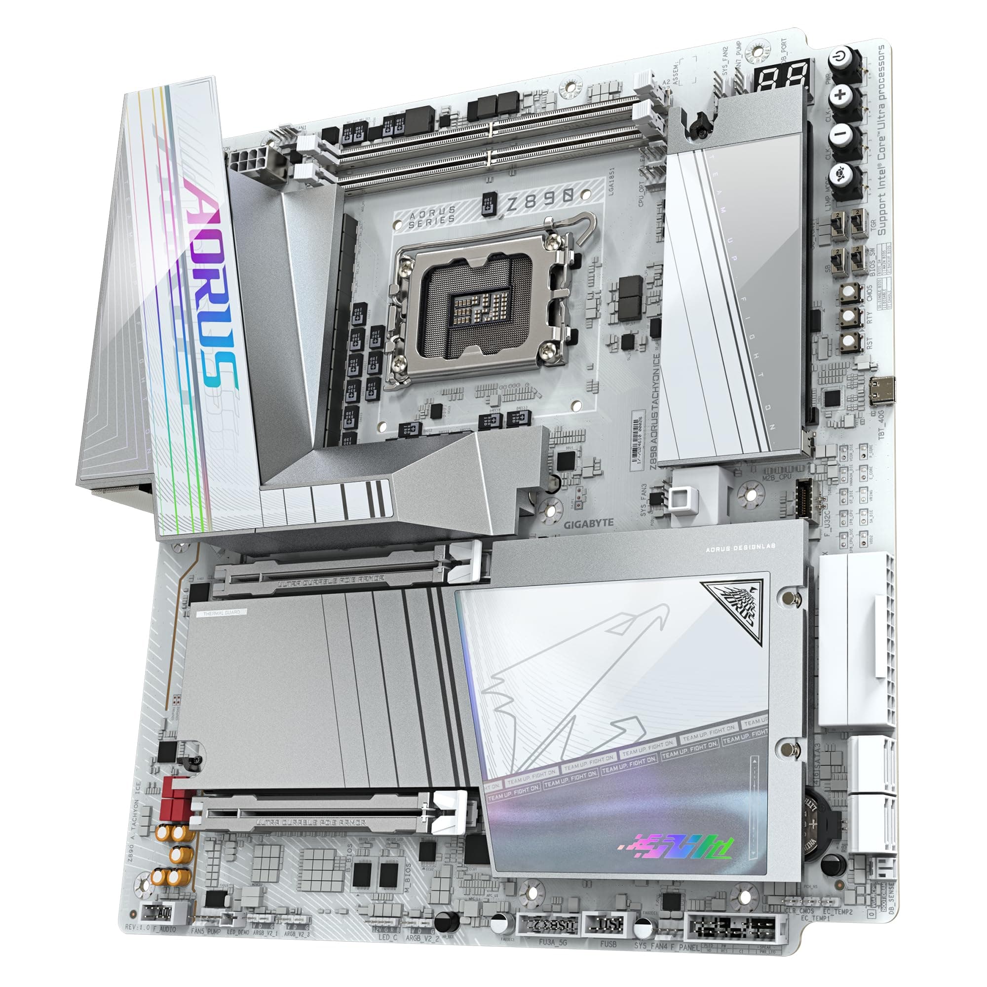 GIGABYTE Z890 AORUS Tachyon Ice Mainboard – Intel Core Ultra (Serie 2) Prozessoren, 18+1+2 Phasen VRM, bis zu 9500 MHz DDR5 (O.C), 1 x PCIe 5.0 + 3 x PCIe 4.0, Wi-Fi 7, 5 GbE LAN, USB 3.2 Gen 2x2 Bild 7