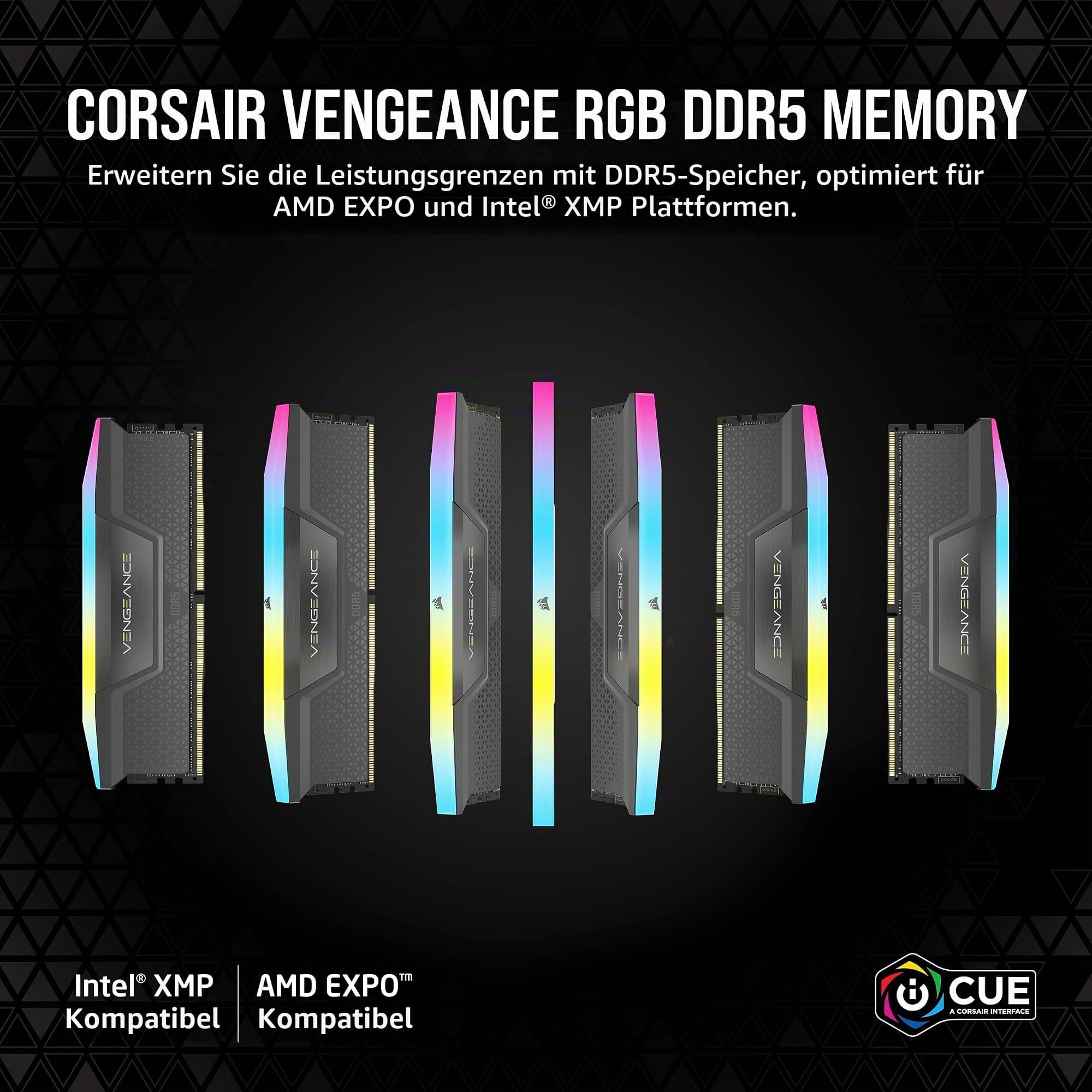 CORSAIR VENGEANCE RGB DDR5 RAM 64GB (4x16GB) Bis zu 5600MHz CL36-36-36-76 1.25V AMD EXPO Intel XMP 3.0 Desktop-Arbeitsspeicher – Grau (CMH64GX5M4B5600Z36) 64GB (4 x 16GB) Bild 4