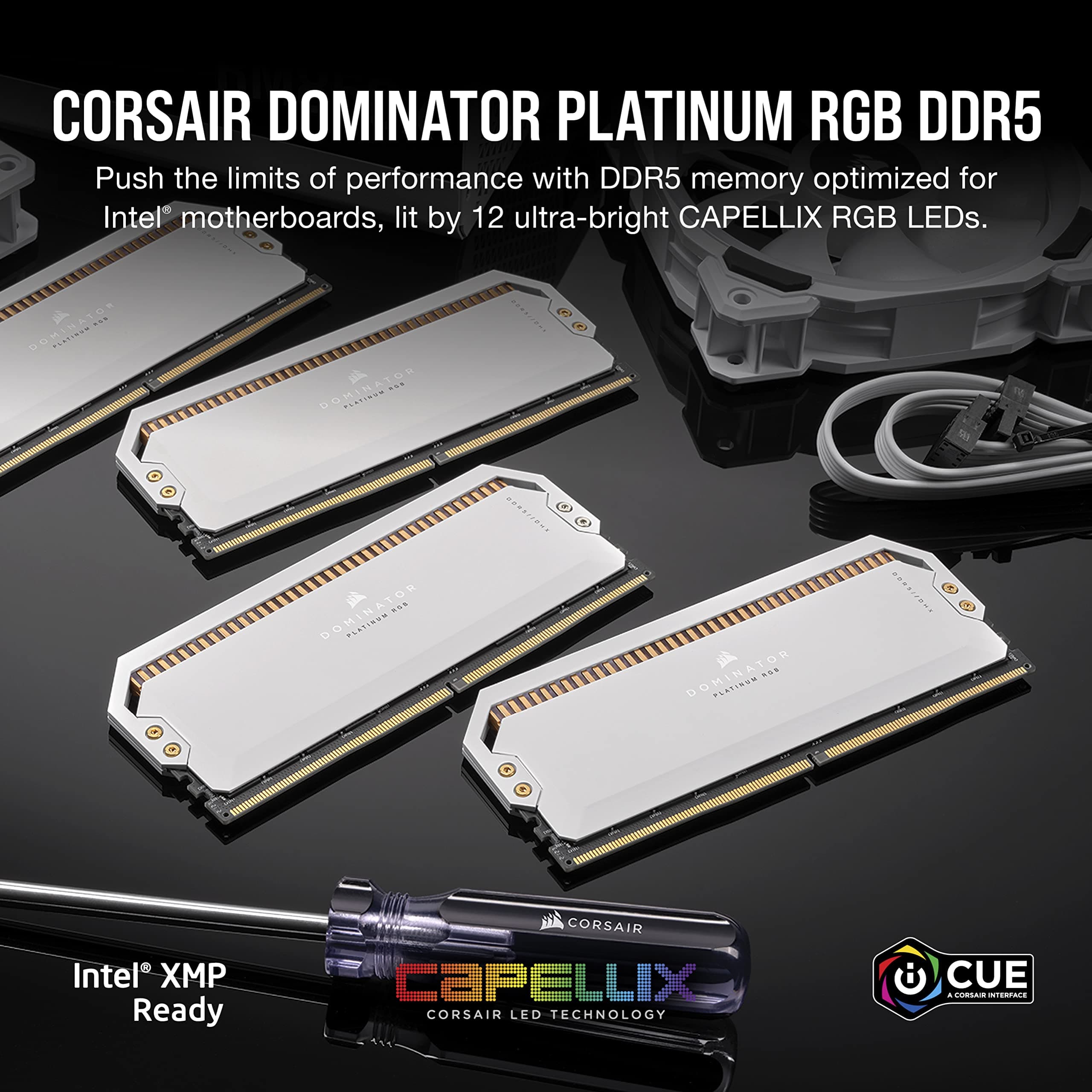 Corsair Dominator Platinum RGB DDR5 RAM 32GB (2x16GB) 5200MHz CL40 Intel XMP iCUE Kompatibel Computer Speicher - Weiß (CMT32GX5M2B5200C40W) Weiß 32GB (2x16GB) Bild 3