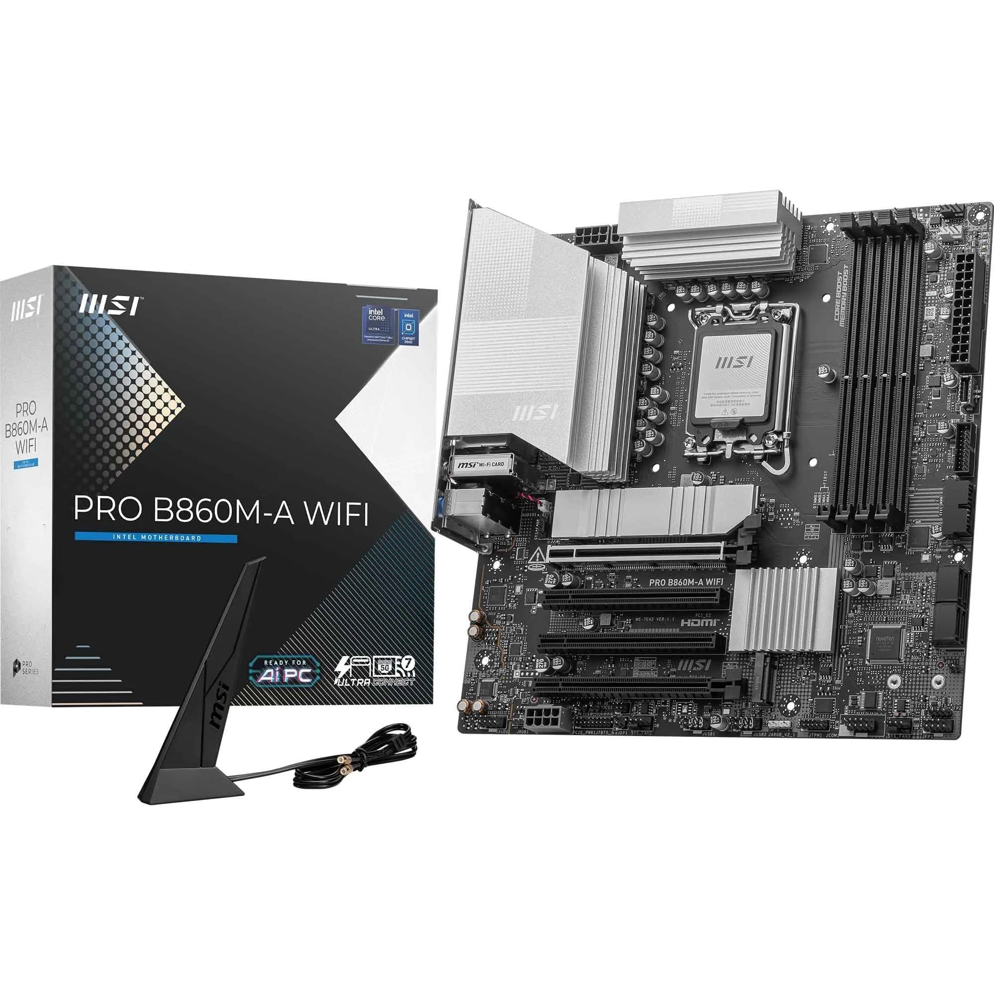 MSI PRO B860M-A WiFi Mainboard, mATX - Unterstützt Intel Core Ultra Prozessoren (Series 2), LGA 1851-12 DRPS, DDR5 Memory Boost (8600+ MT/s OC), PCIe 5.0 x16 & 4.0 x16, M.2 Gen5, Wi-Fi 7, 5G LAN Bild 2