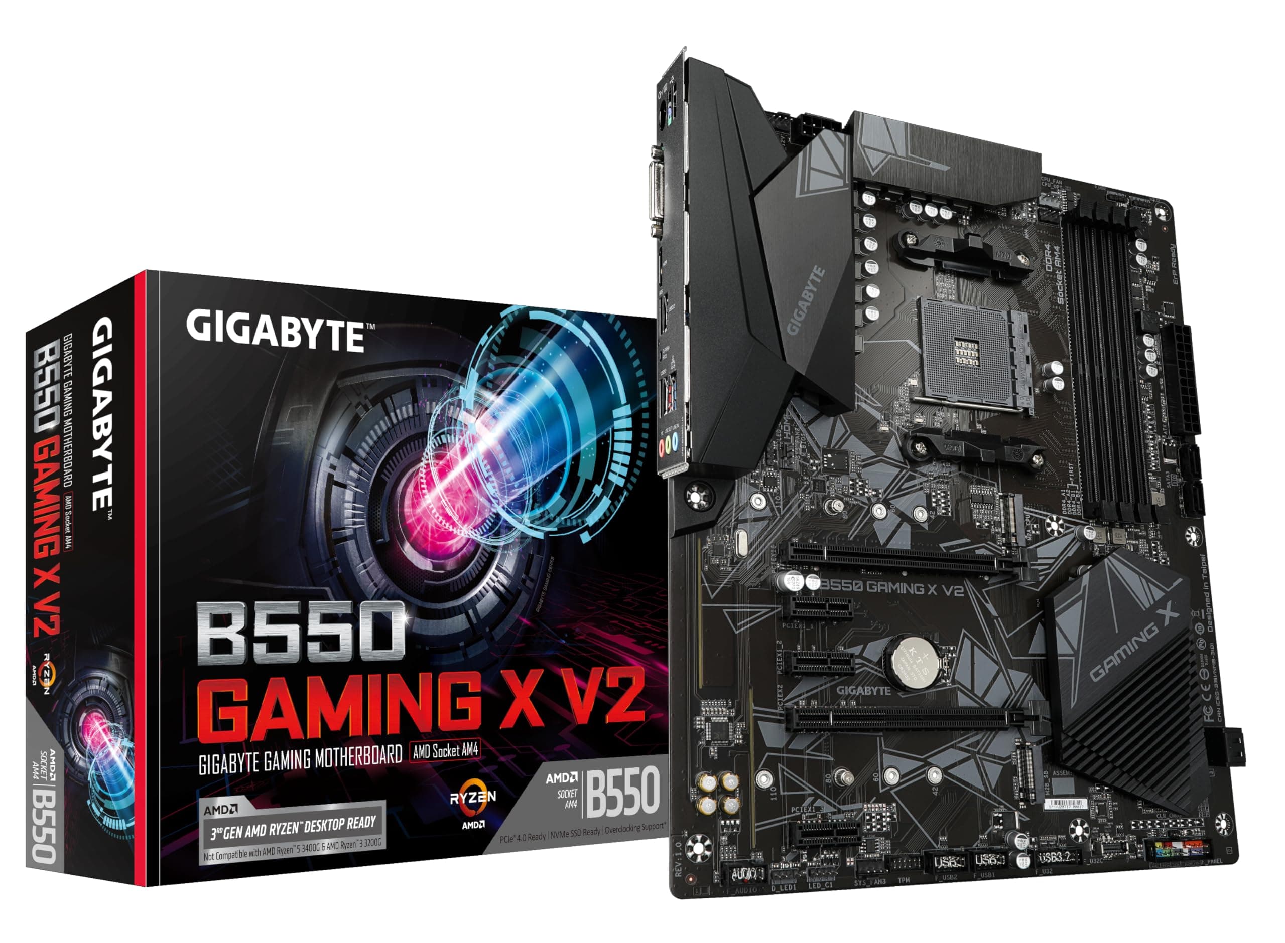GIGABYTE B550 Gaming X V2 Mainboard – AMD Ryzen 5000 CPUs, ATX Mainboard, 10+3 Phasen VRM, bis zu 4733 MHz DDR4, PCIe 4.0 + PCIe 3.0 M.2, 1GbE LAN, USB 3.2 Gen 2