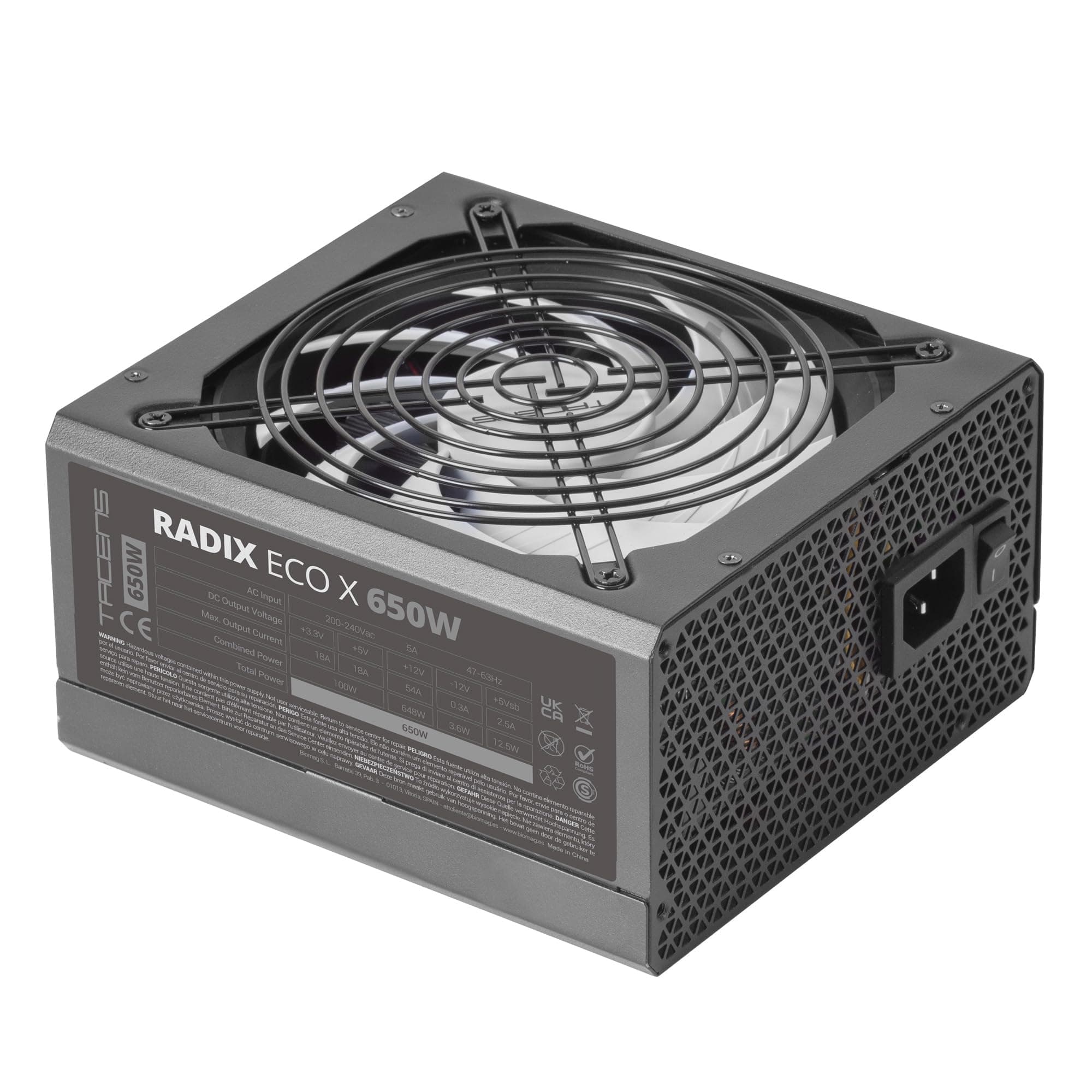Tacens Radix ECO X 650, Netzteil PC ATX 650W, 6 Jahre, Silent AI-RPM Technologie, 87% Wirkungsgrad, Schwarz, 1RECOX650
