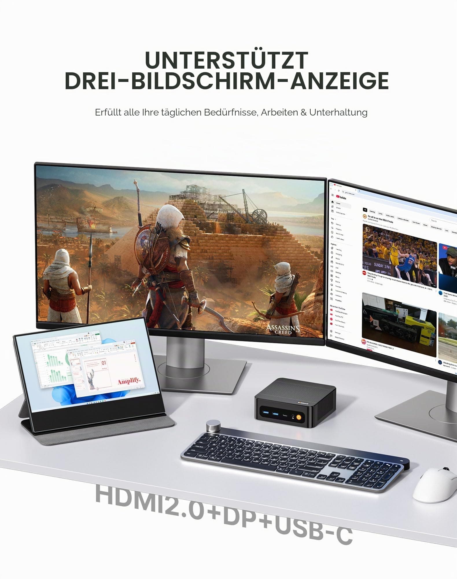 BOSGAME P6 Mini PC Windows 11 Pro für Home Office & Gaming, AMD Ryzen 9 6900HX (bis 4,9GHz), 24GB LPDDR5 RAM (Onboard), 1TB NVMe SSD, Radeon 680M, Dual LAN Mini-PC, Triple Display 4K, 120W 24 1TB Bild 7