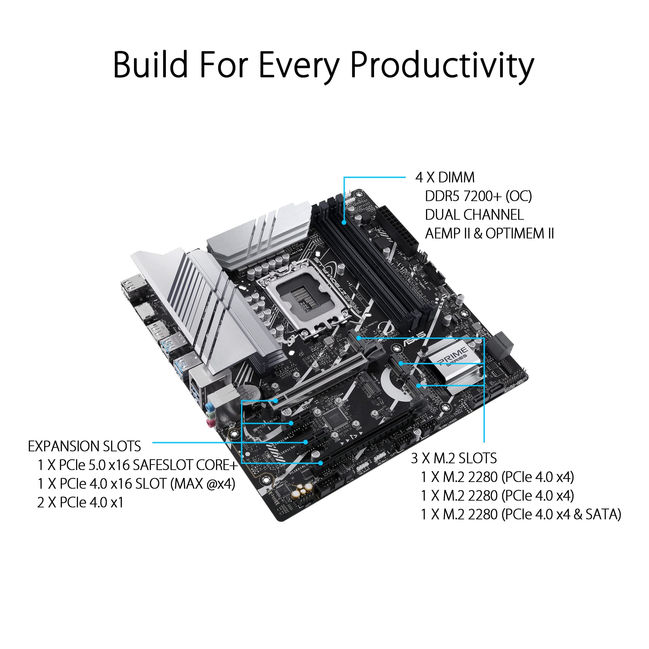 ASUS Prime Z790M-PLUS Gaming Mainboard (Intel LGA 1700 (mATX, PCIe 5.0, DDR5 Speicher, 3X M.2, Aura Sync) M-Plus Prime Z790 Bild 5