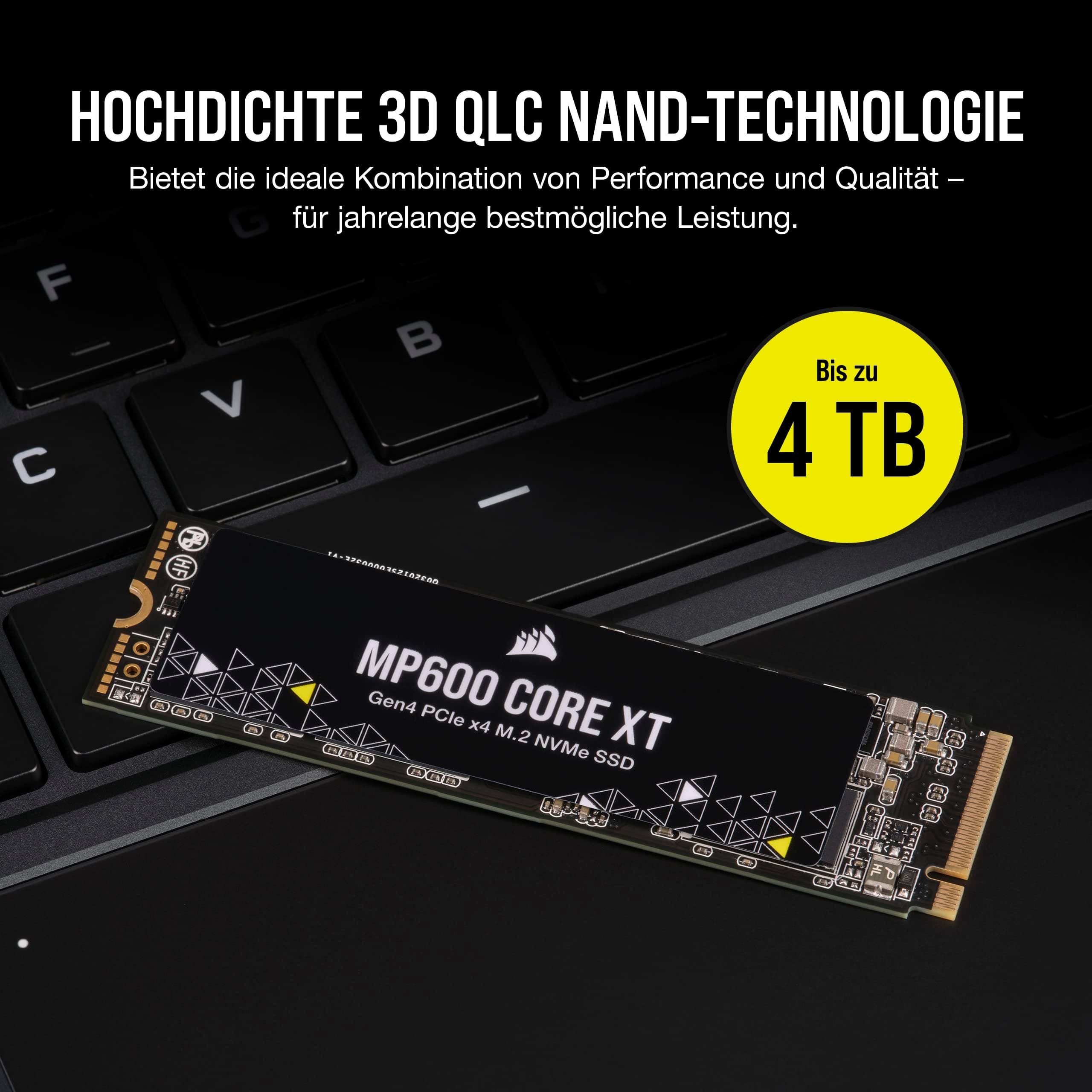 Corsair MP600 CORE XT 4TB PCIe Gen4 x4 NVMe M.2 SSD – QLC NAND Mit Hoher Dichte - M.2 2280 - DirectStorage-Kompatibel - Bis zu 5.000 MB/s - Ideal Für PCIe 4.0-Notebooks Und Desktops - Schwarz 4TB MP600 CORE XT (Gen4) Bild 7