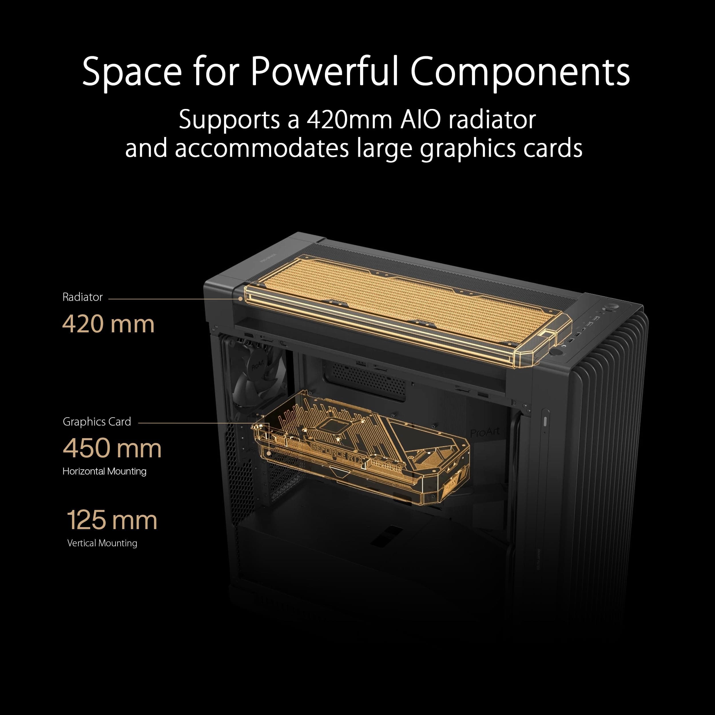 ProArt PA602 E-ATX Computergehäuse, 420 mm Heizkörperunterstützung, zwei 200 mm eingebaute Lüfter, Front-Panel-IR-Staubanzeige, Power-Lock-Verriegelung, werkzeuglose PCIe-Montage und GPU-Halterung, 20 Bild 5