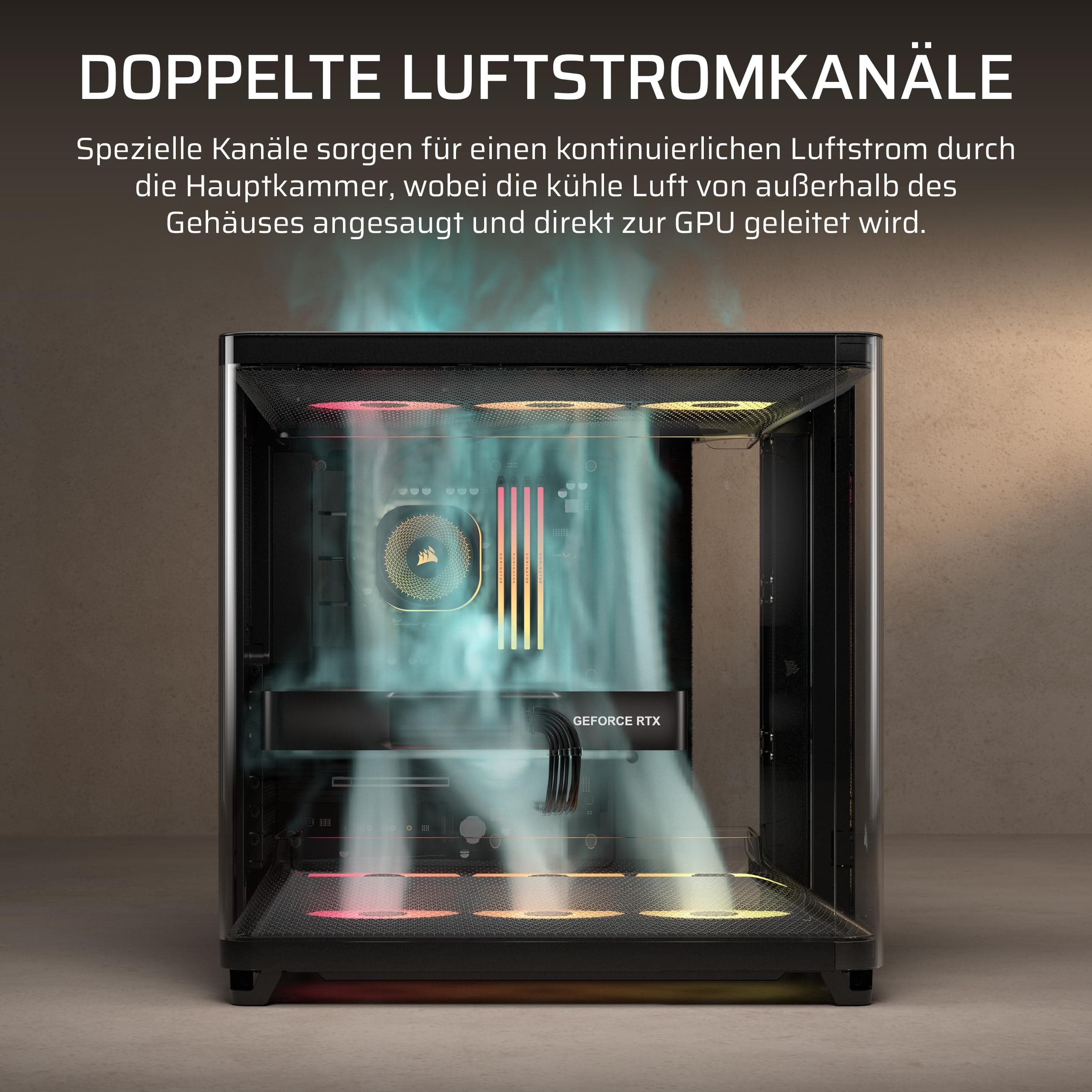 CORSAIR AIR 5400 RS-R ARGB Dreifach-Kammer-Mid-Tower PC-Gehäuse – 3X Vorinstallierte Reverse-Rotor RS120-R ARGB-Lüfter, Luftkanäle für Starke Kühlung, Reverse Motherboard-Unterstützung – Schwarz Bild 7