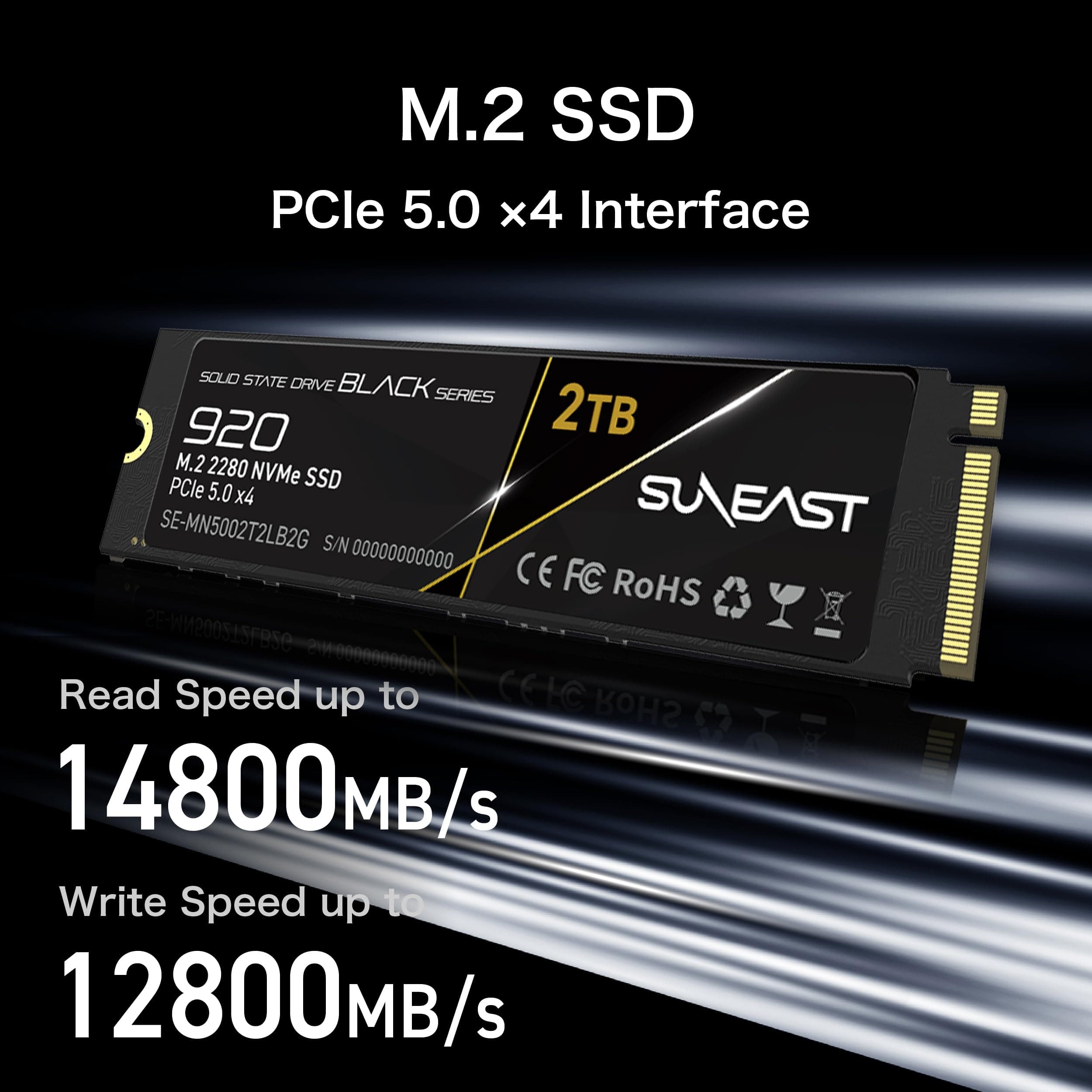 SUNEAST Black Series SSD, 2 TB, PCIe 5.0x4 M.2 2280 NVMe, Lesen: 14.800 MB/s, Schreiben: 12.800 MB/s, für Hochleistungsrechnen, Gaming und Workstations für KI Bild 5